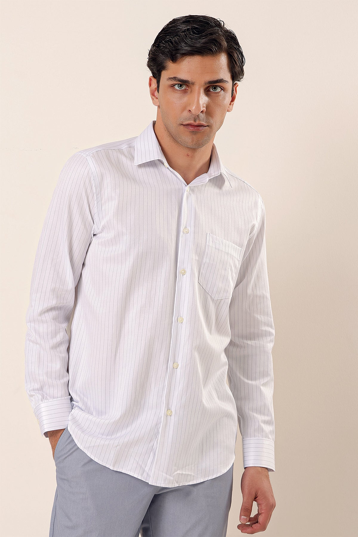 Comfort-Fit Striped Shirt - White