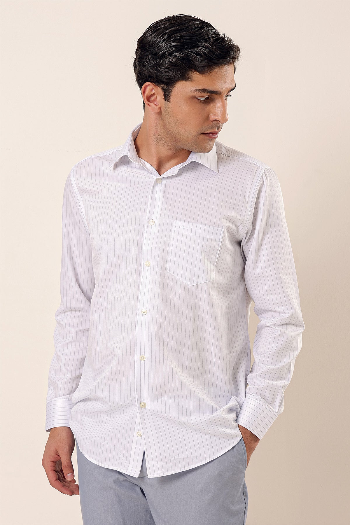 Comfort-Fit Striped Shirt - White