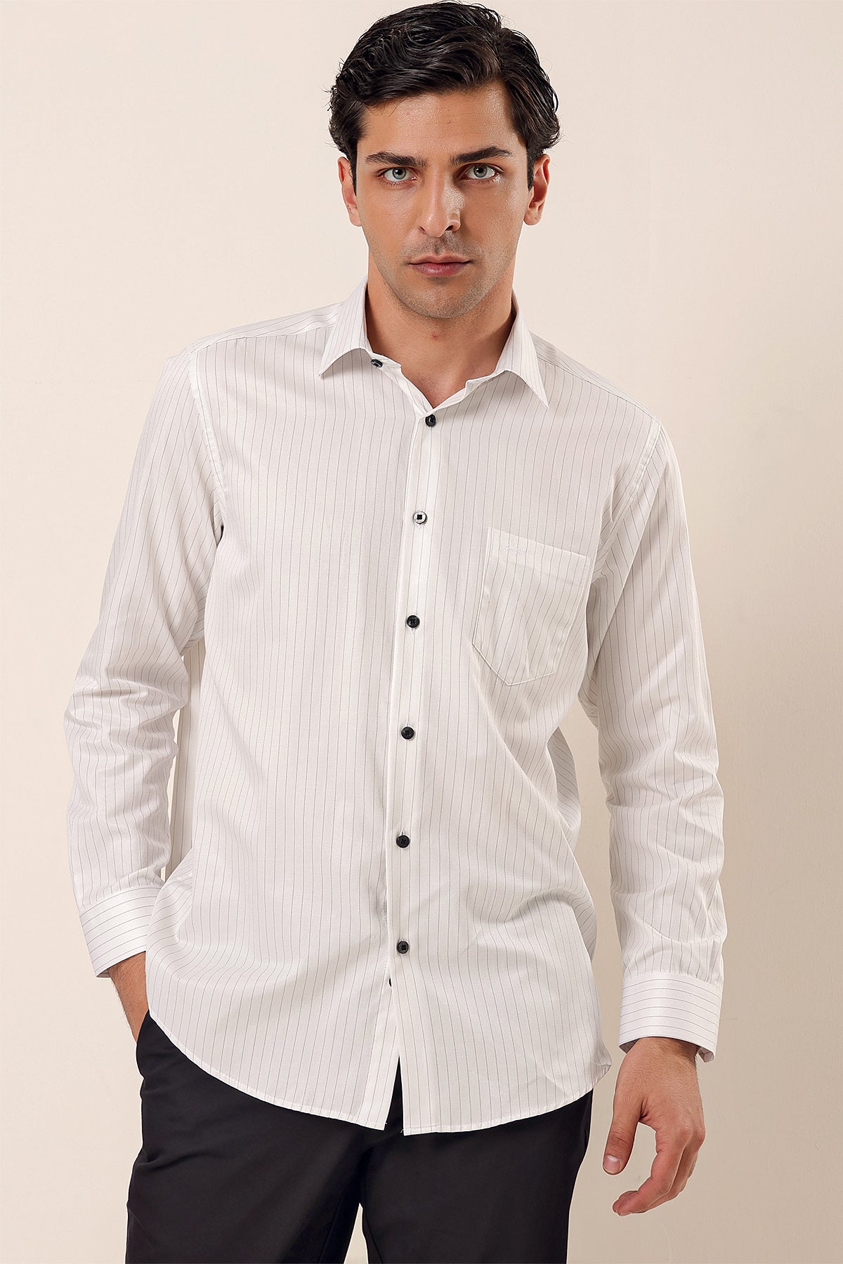 Comfort-Fit Striped Shirt - Black