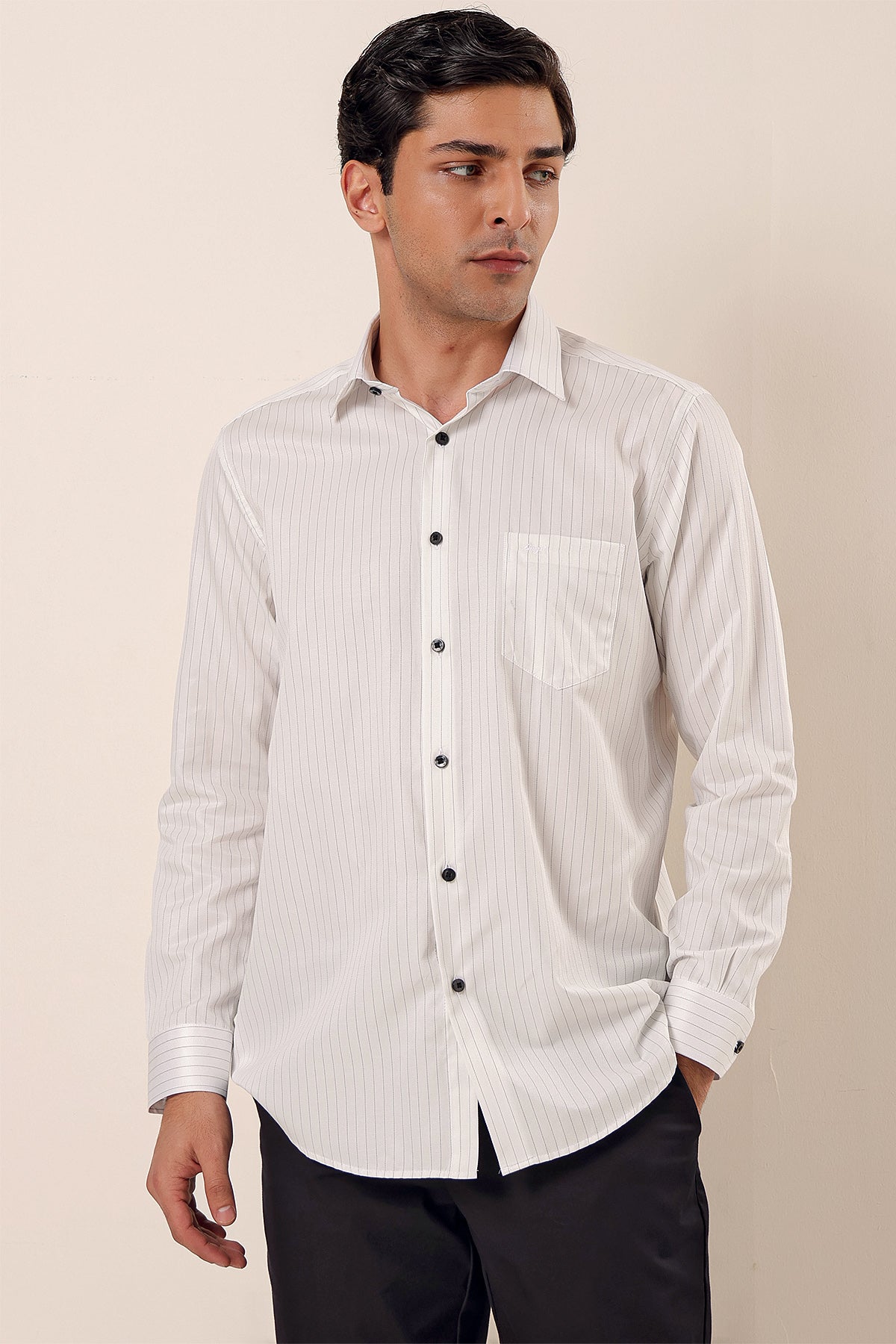 Comfort-Fit Striped Shirt - Black