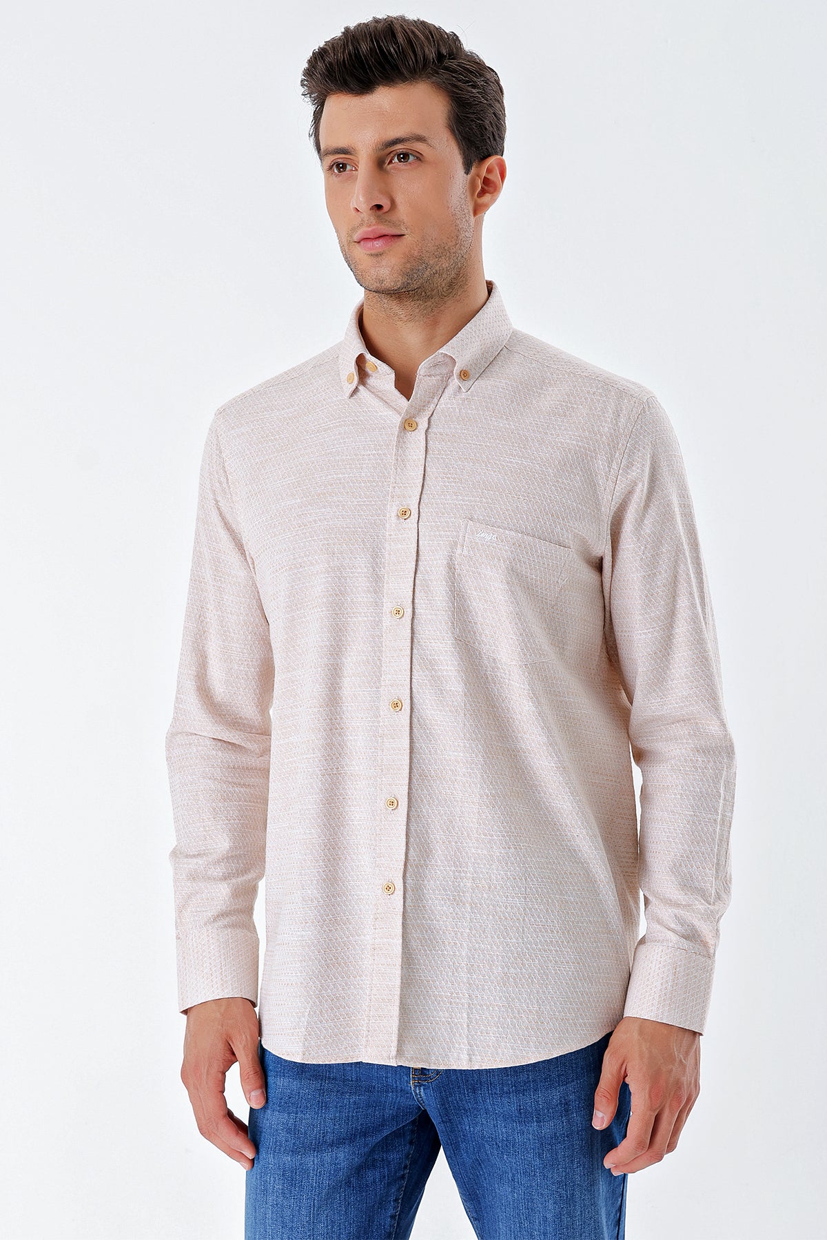 Comfort-Fit Textured Oxford Shirt - Beige