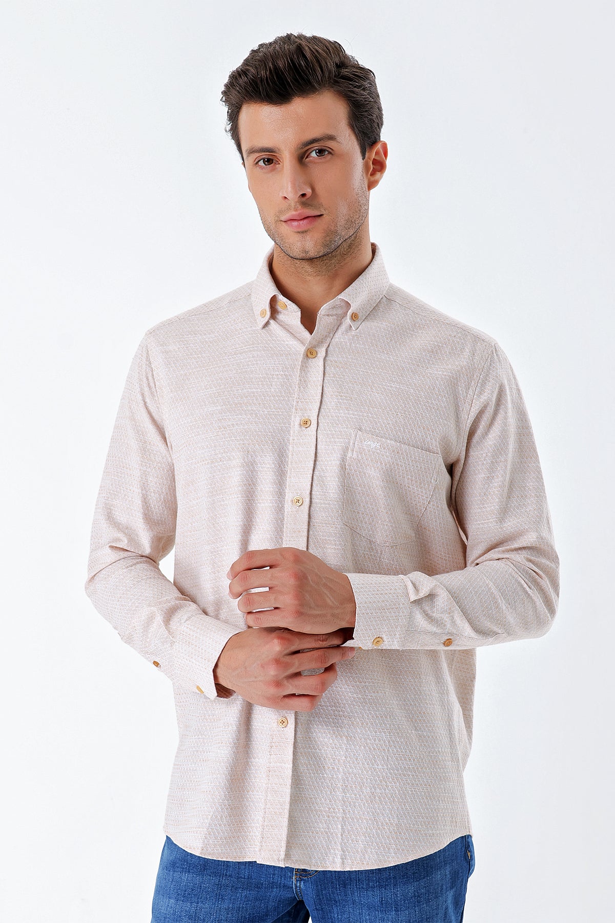 Comfort-Fit Textured Oxford Shirt - Beige