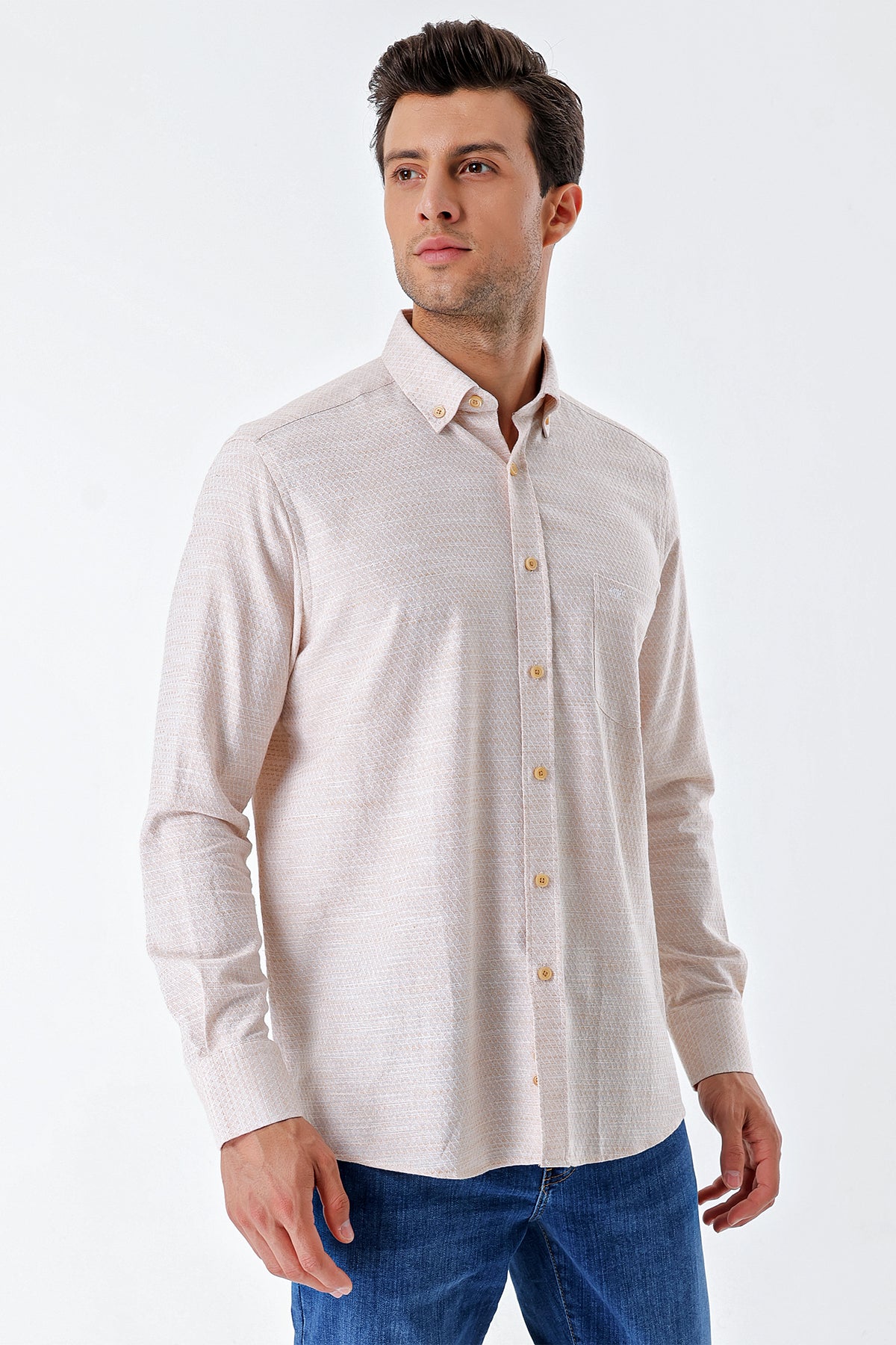 Comfort-Fit Textured Oxford Shirt - Beige