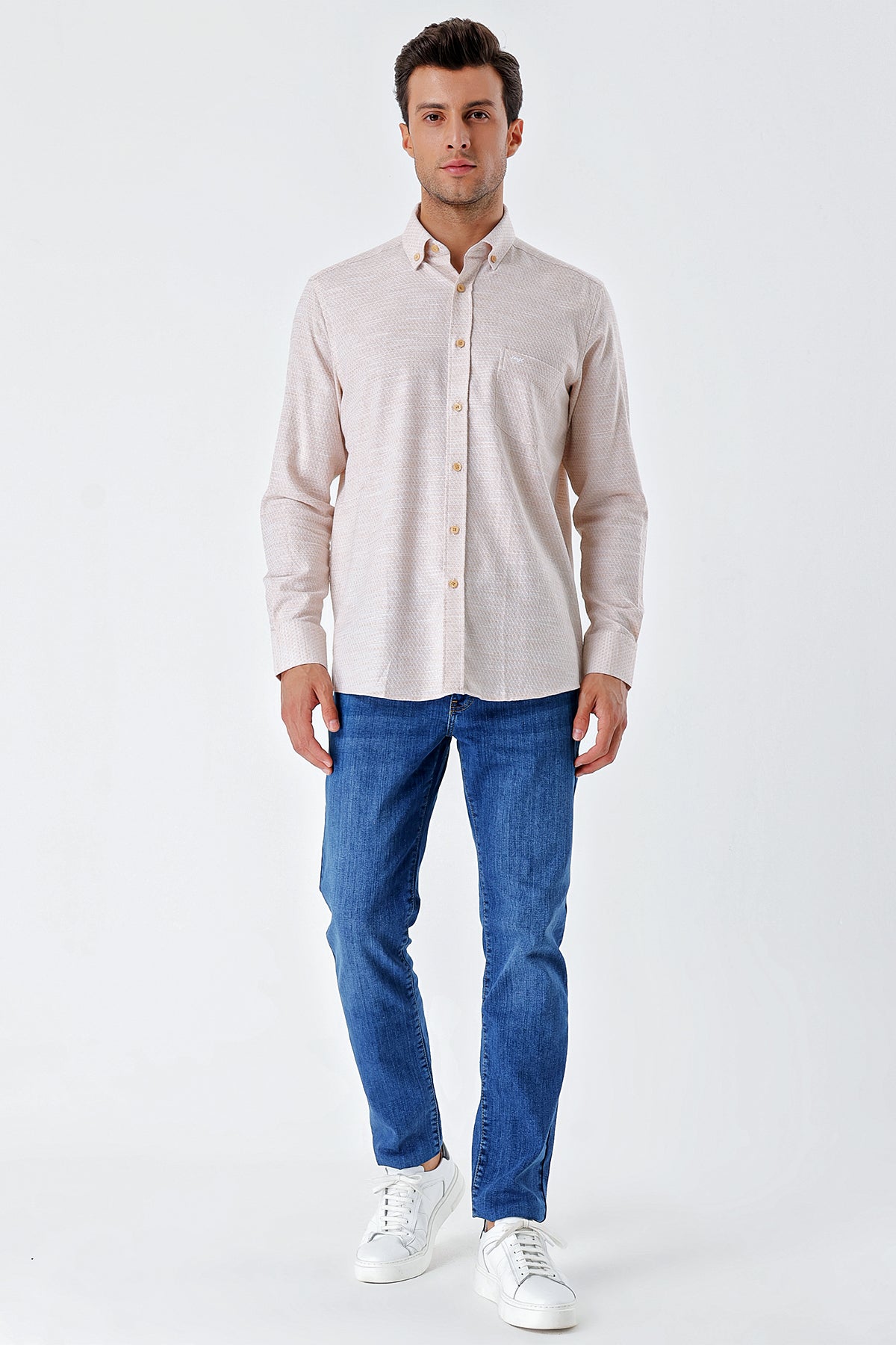 Comfort-Fit Textured Oxford Shirt - Beige