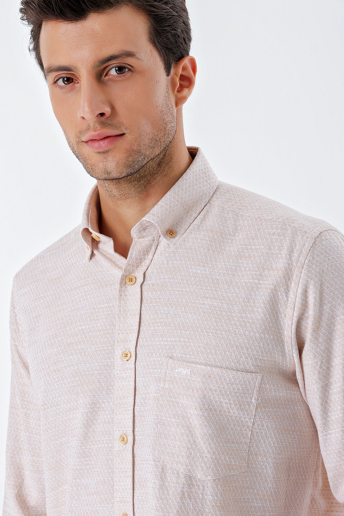 Comfort-Fit Textured Oxford Shirt - Beige