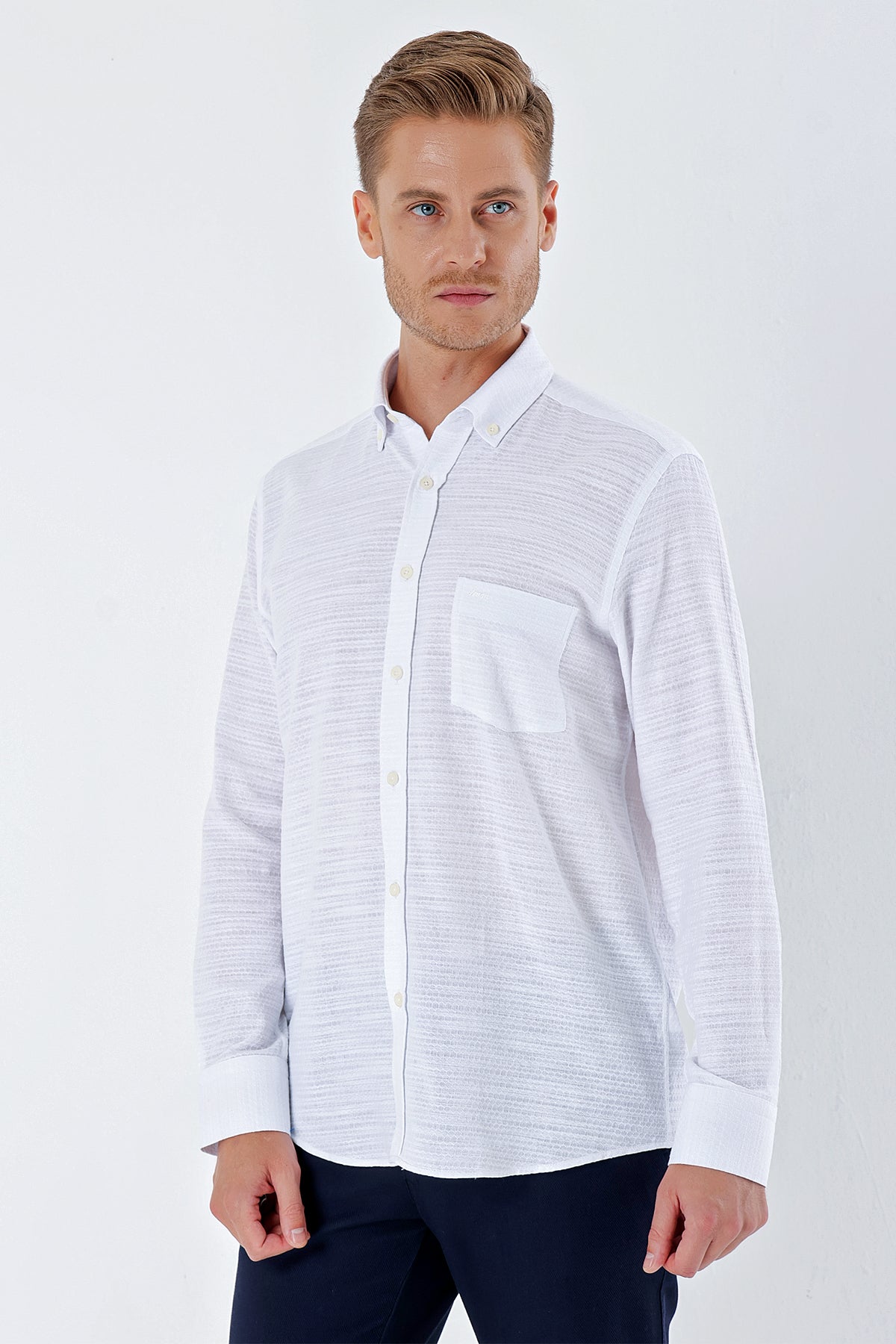 Comfort-Fit Textured Oxford Shirt - White