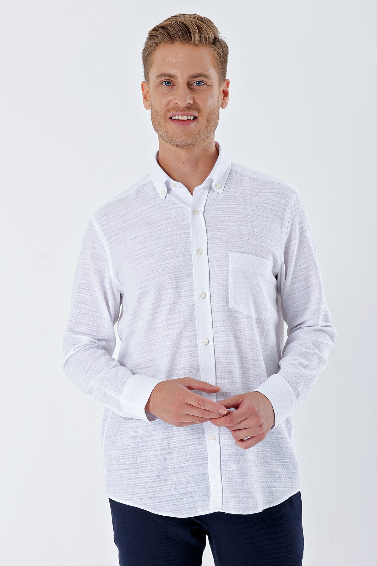 Comfort-Fit Textured Oxford Shirt - White