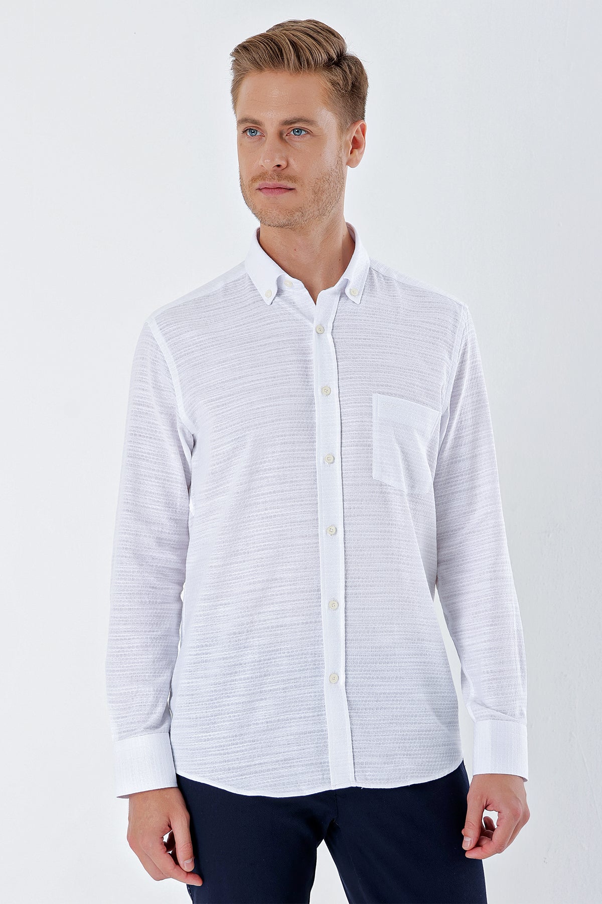 Comfort-Fit Textured Oxford Shirt - White