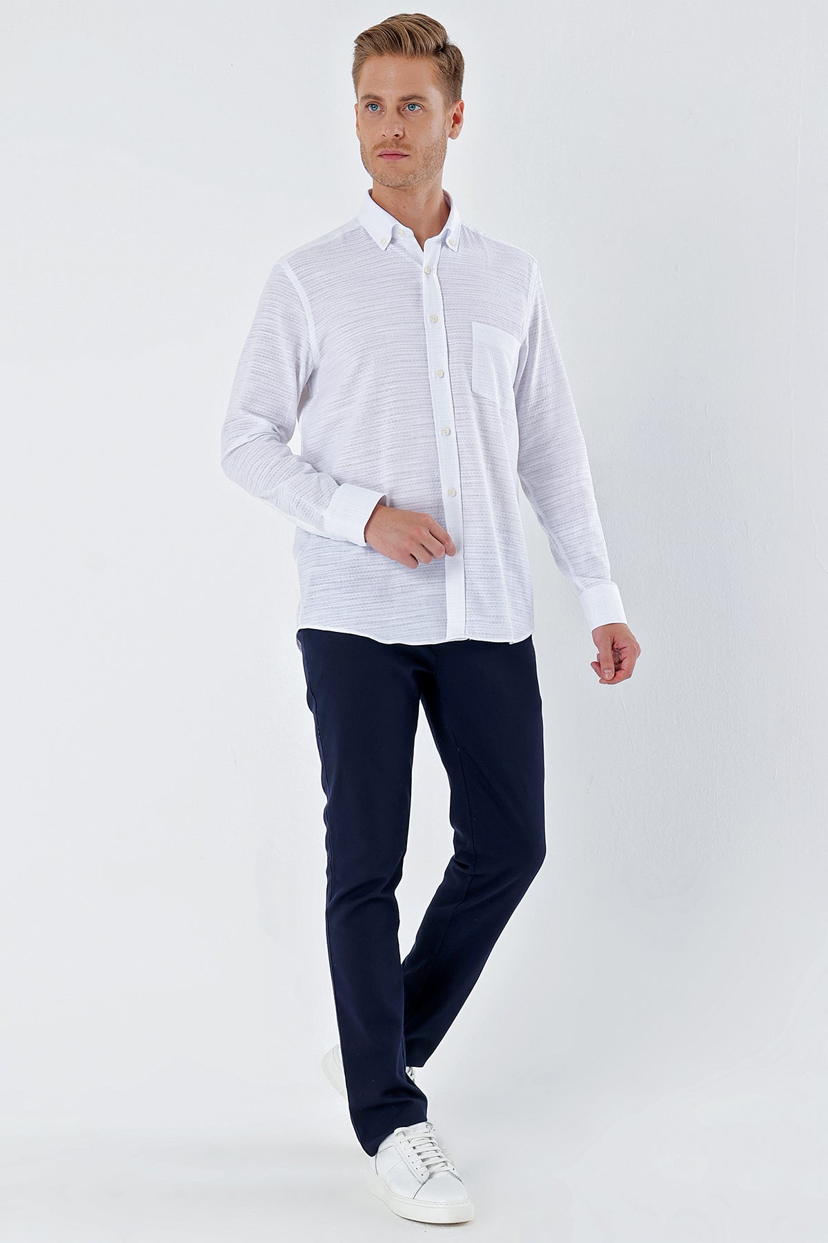 Comfort-Fit Textured Oxford Shirt - White