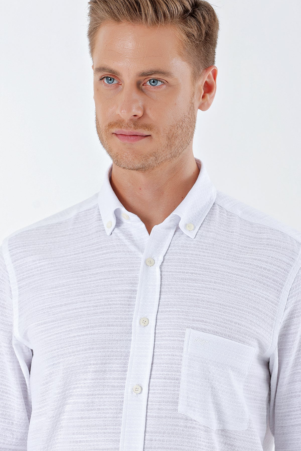 Comfort-Fit Textured Oxford Shirt - White