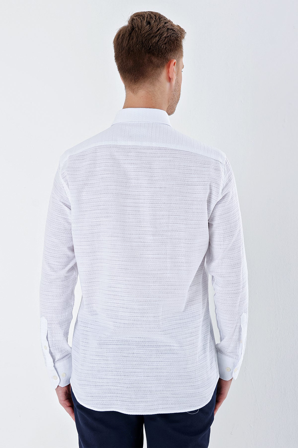 Comfort-Fit Textured Oxford Shirt - White