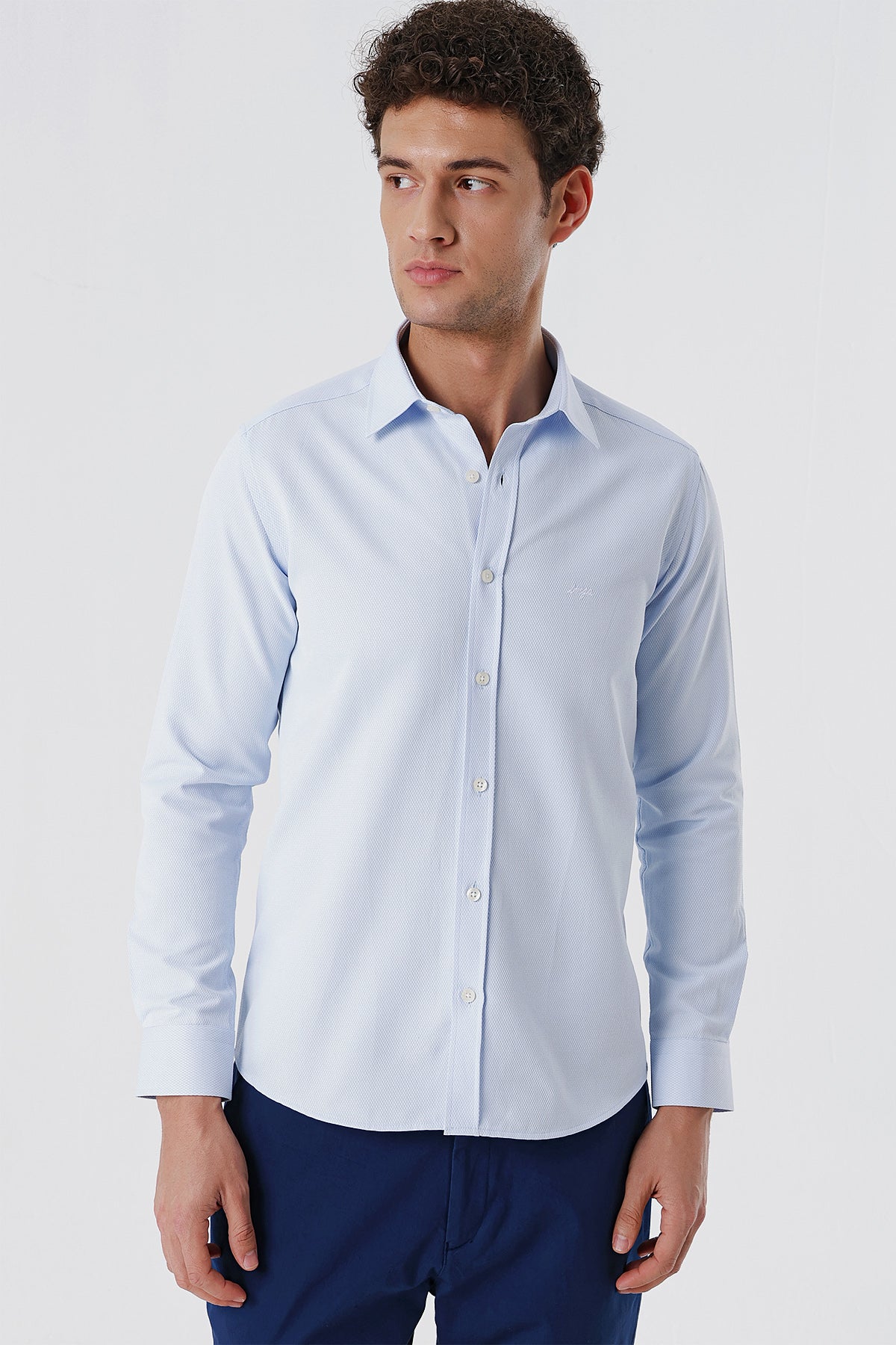 Slim-Fit Textured Classic Shirt - Light Blue