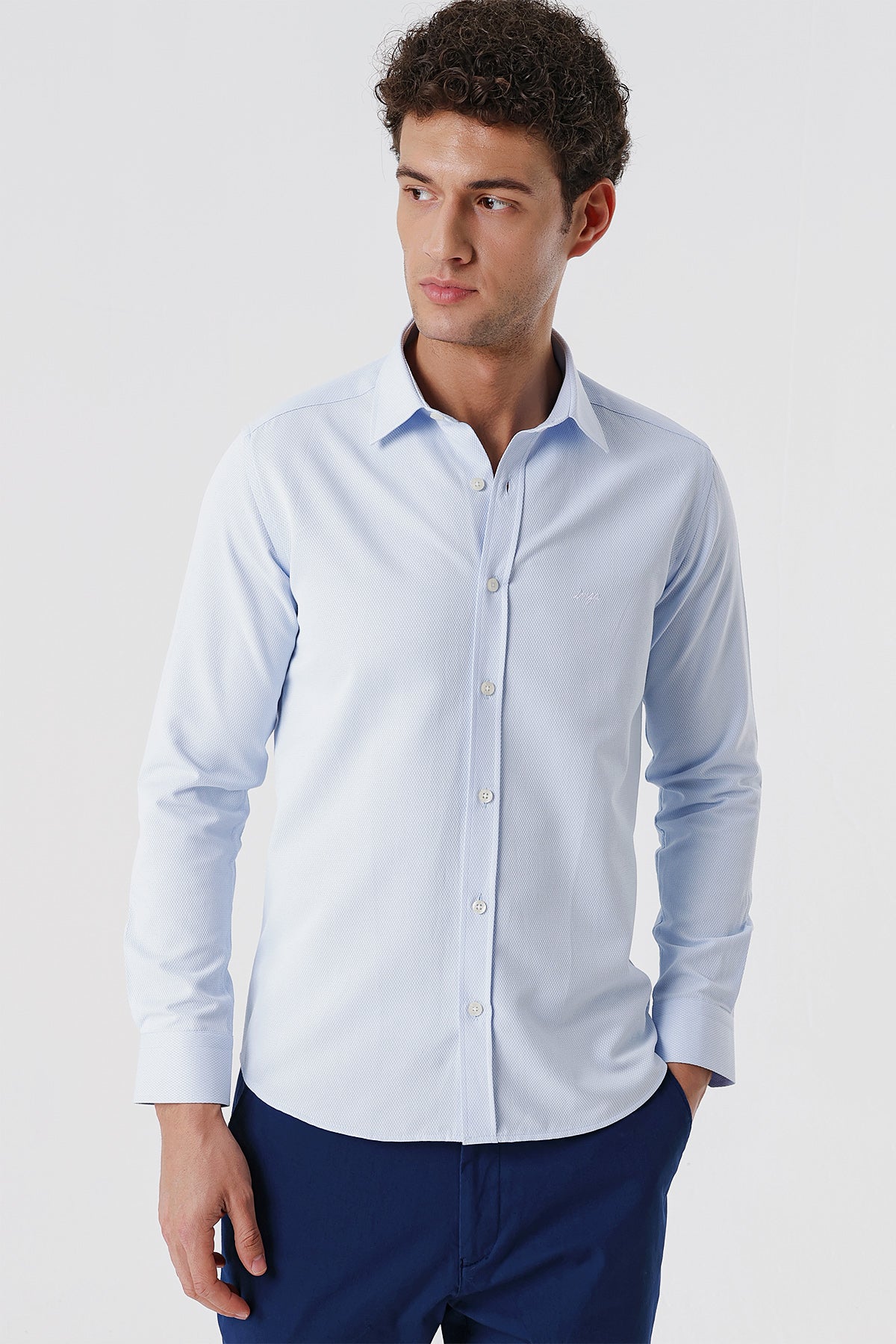 Slim-Fit Textured Classic Shirt - Light Blue