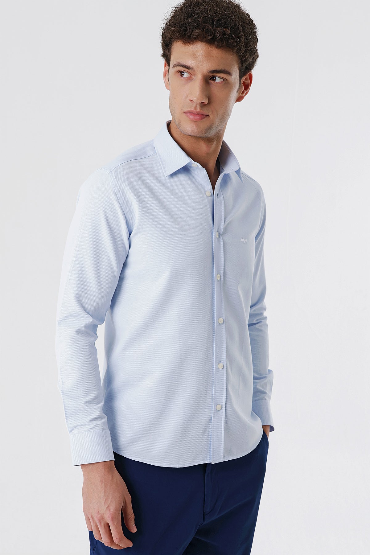 Slim-Fit Textured Classic Shirt - Light Blue