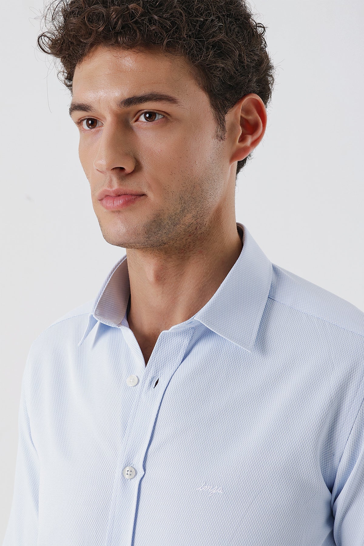 Slim-Fit Textured Classic Shirt - Light Blue