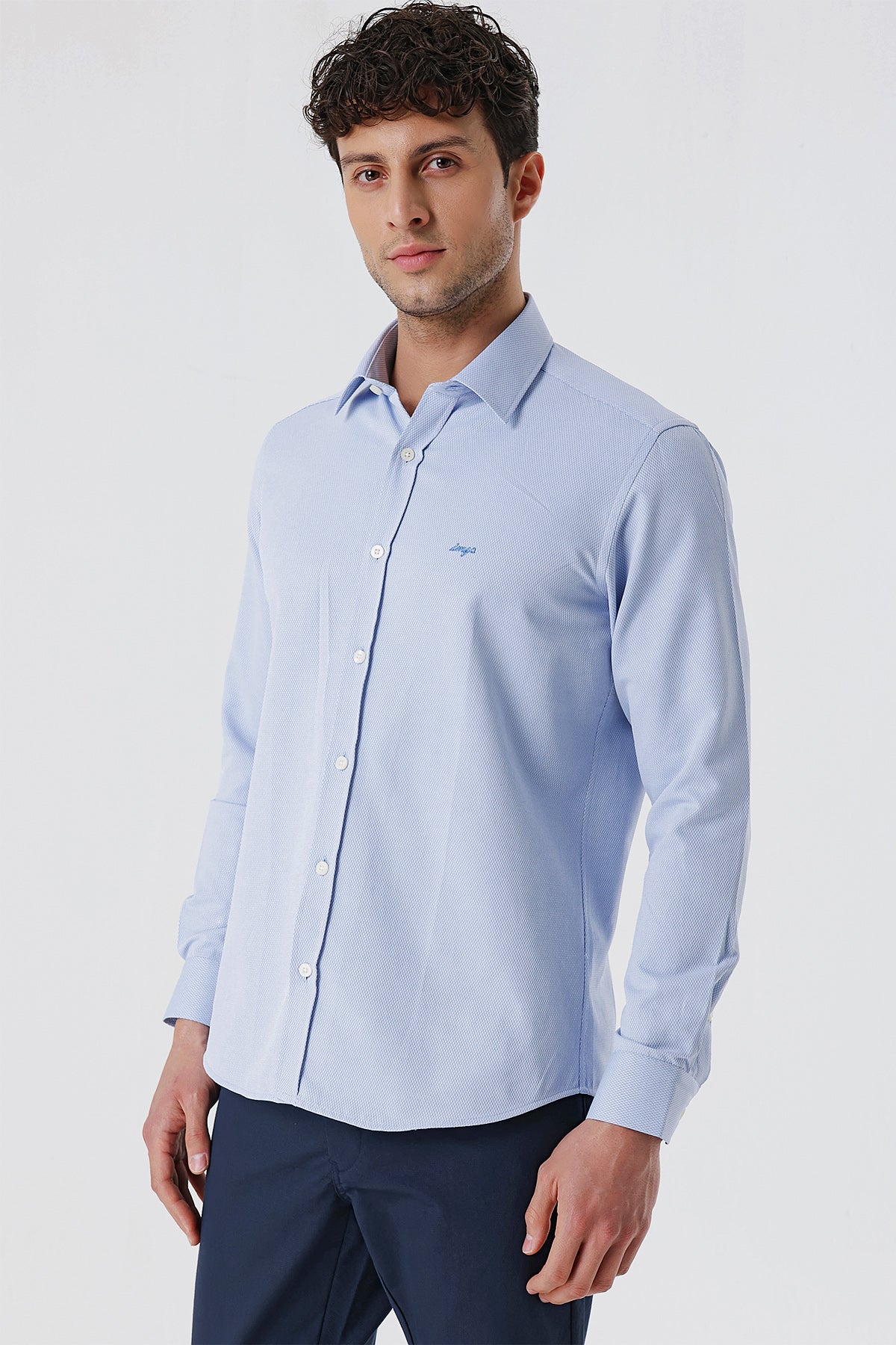 Slim-Fit Textured Classic Shirt - Blue