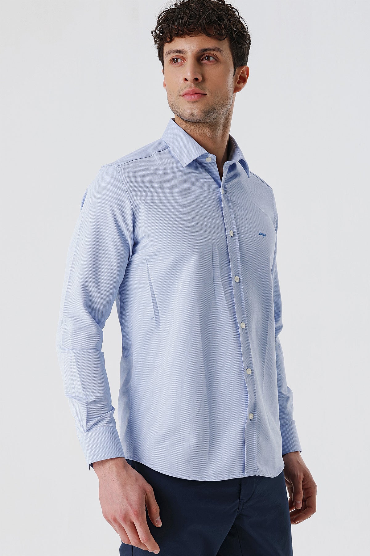 Slim-Fit Textured Classic Shirt - Blue