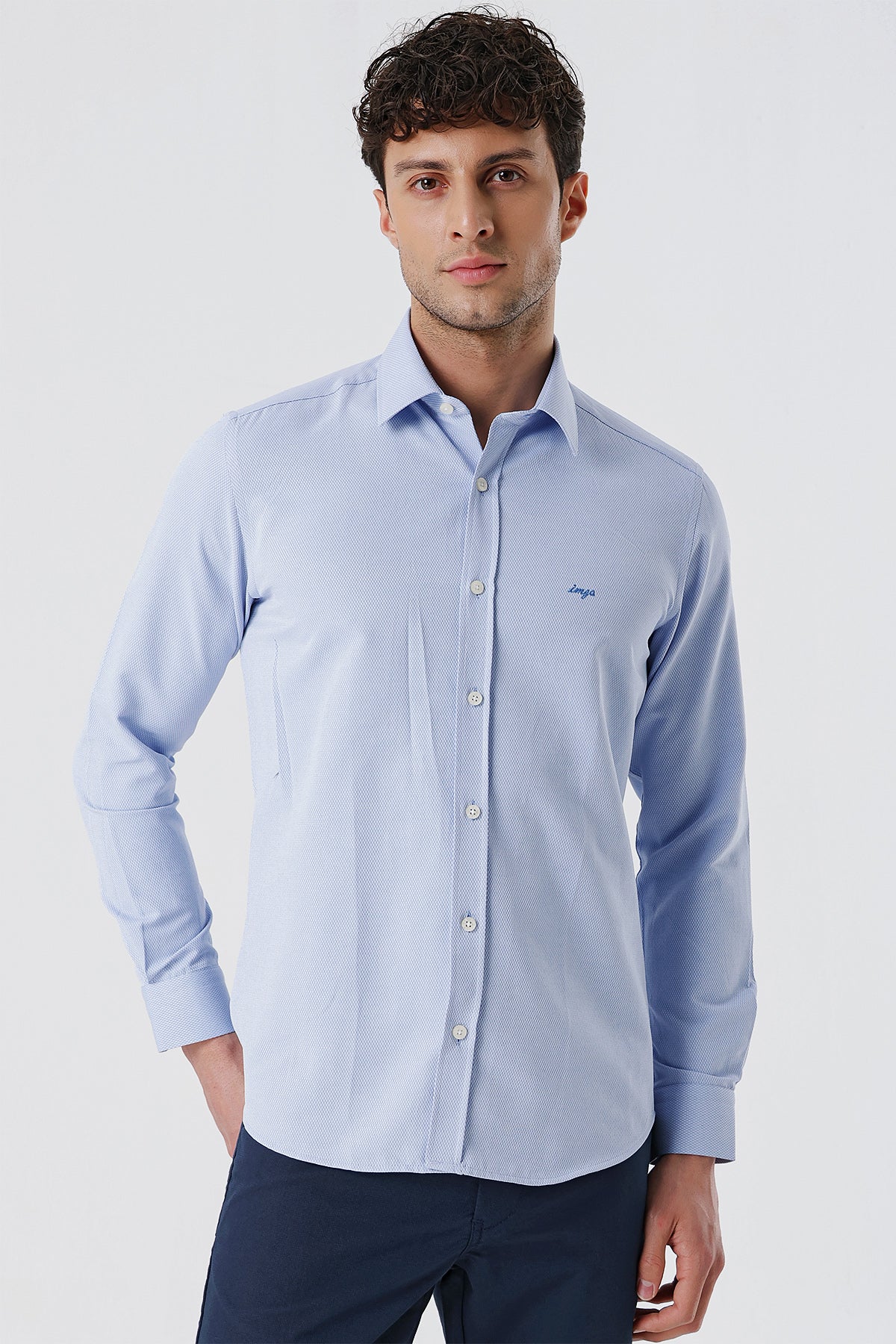 Slim-Fit Textured Classic Shirt - Blue