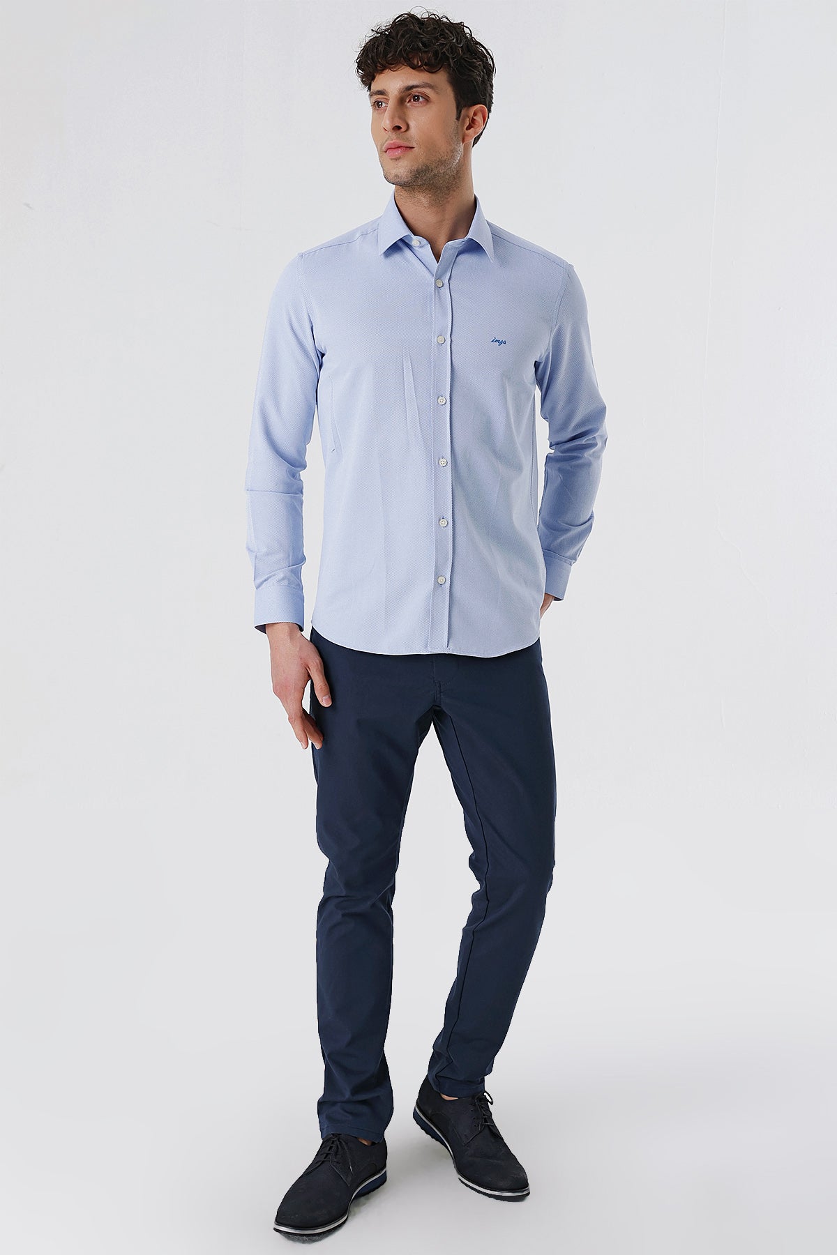 Slim-Fit Textured Classic Shirt - Blue