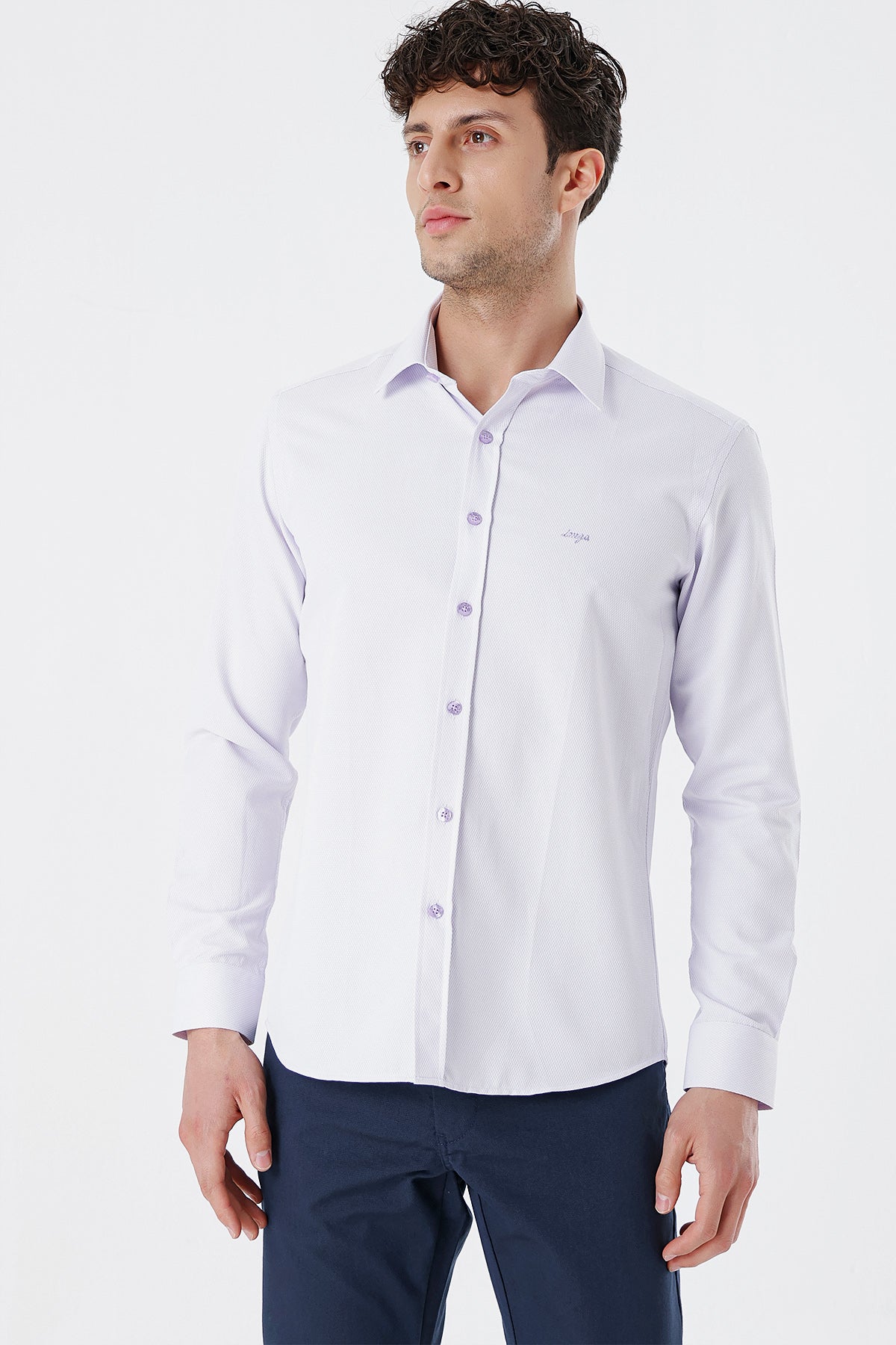 Slim-Fit Textured Classic Shirt - Lavender