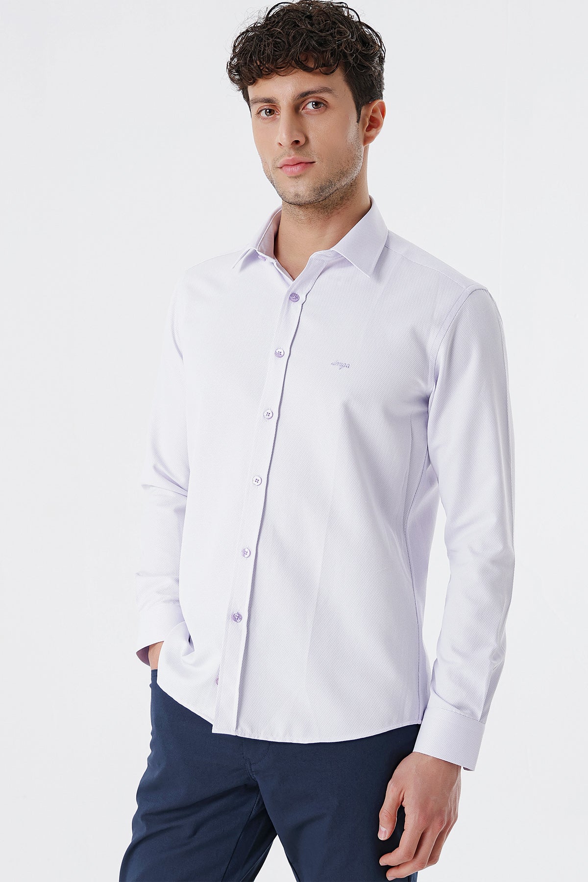 Slim-Fit Textured Classic Shirt - Lavender