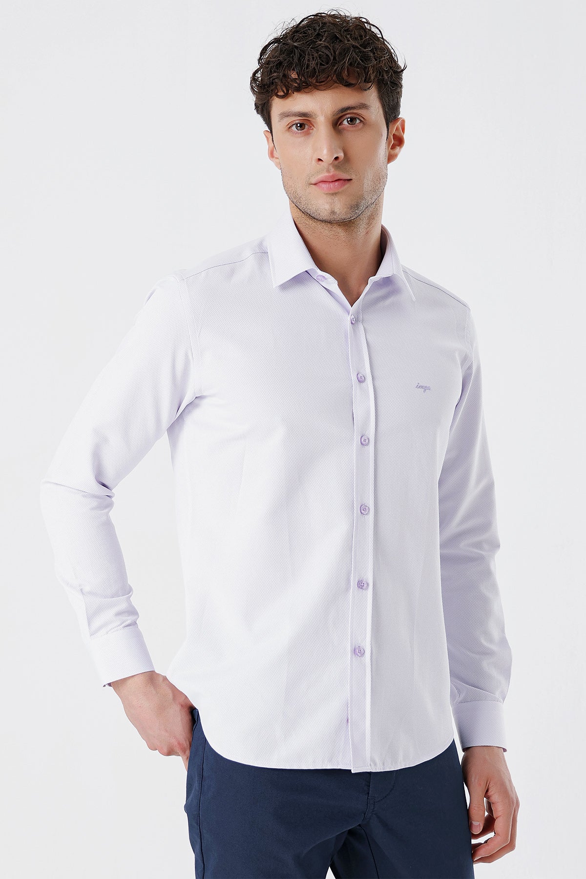 Slim-Fit Textured Classic Shirt - Lavender