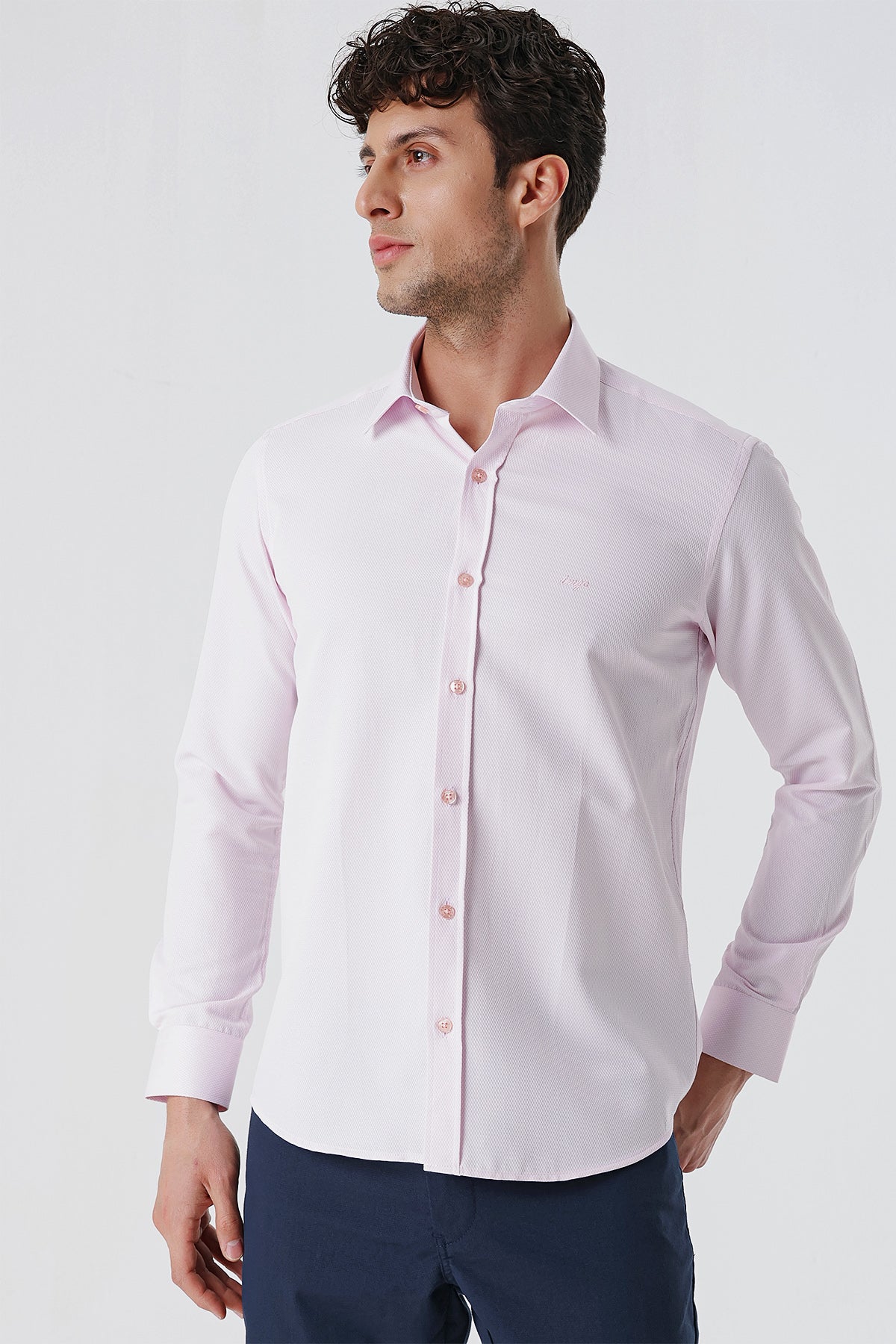 Slim-Fit Textured Classic Shirt - Rose