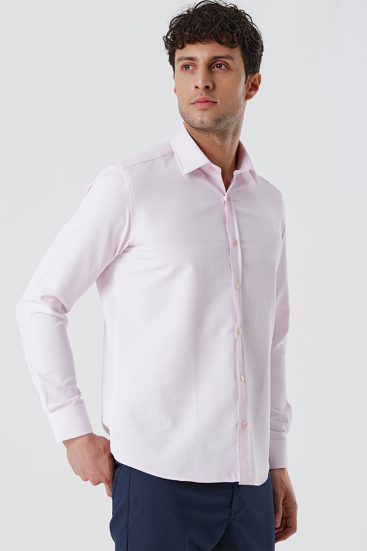 Slim-Fit Textured Classic Shirt - Rose