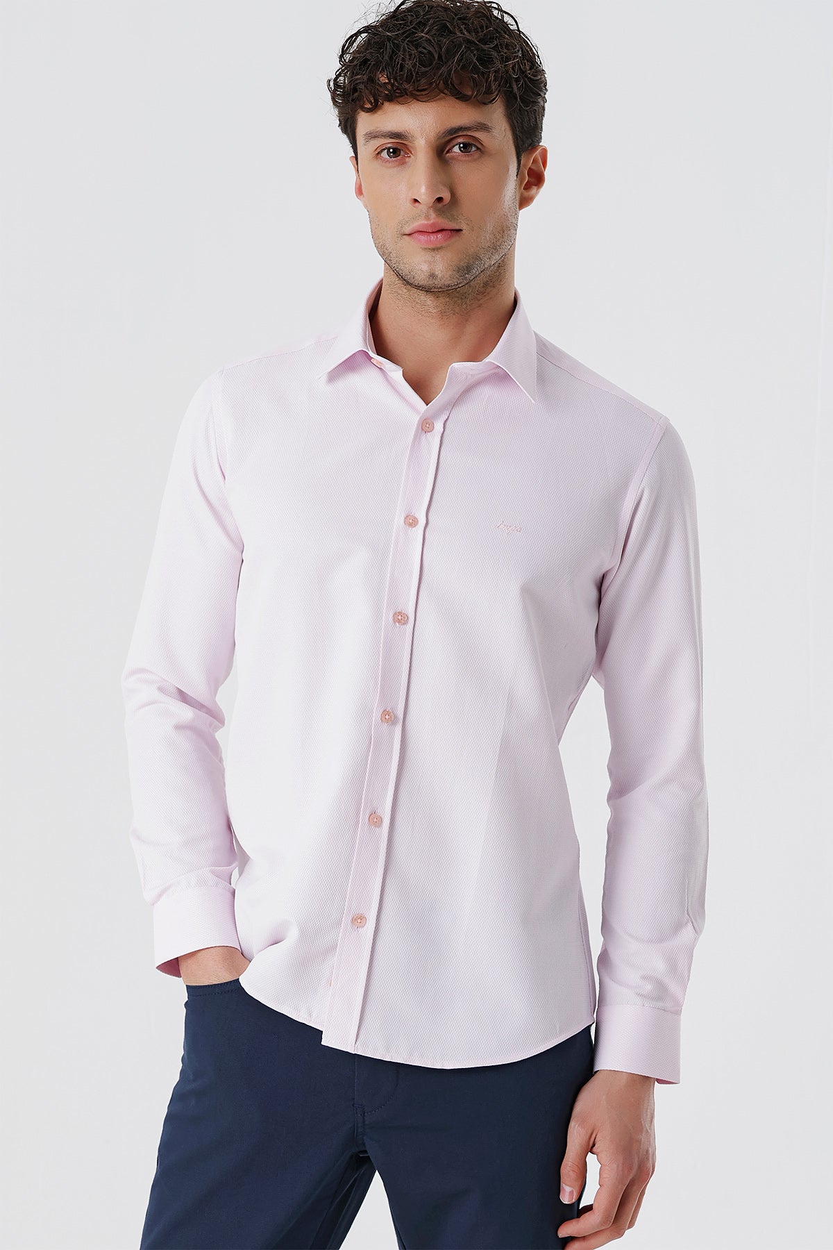 Slim-Fit Textured Classic Shirt - Rose