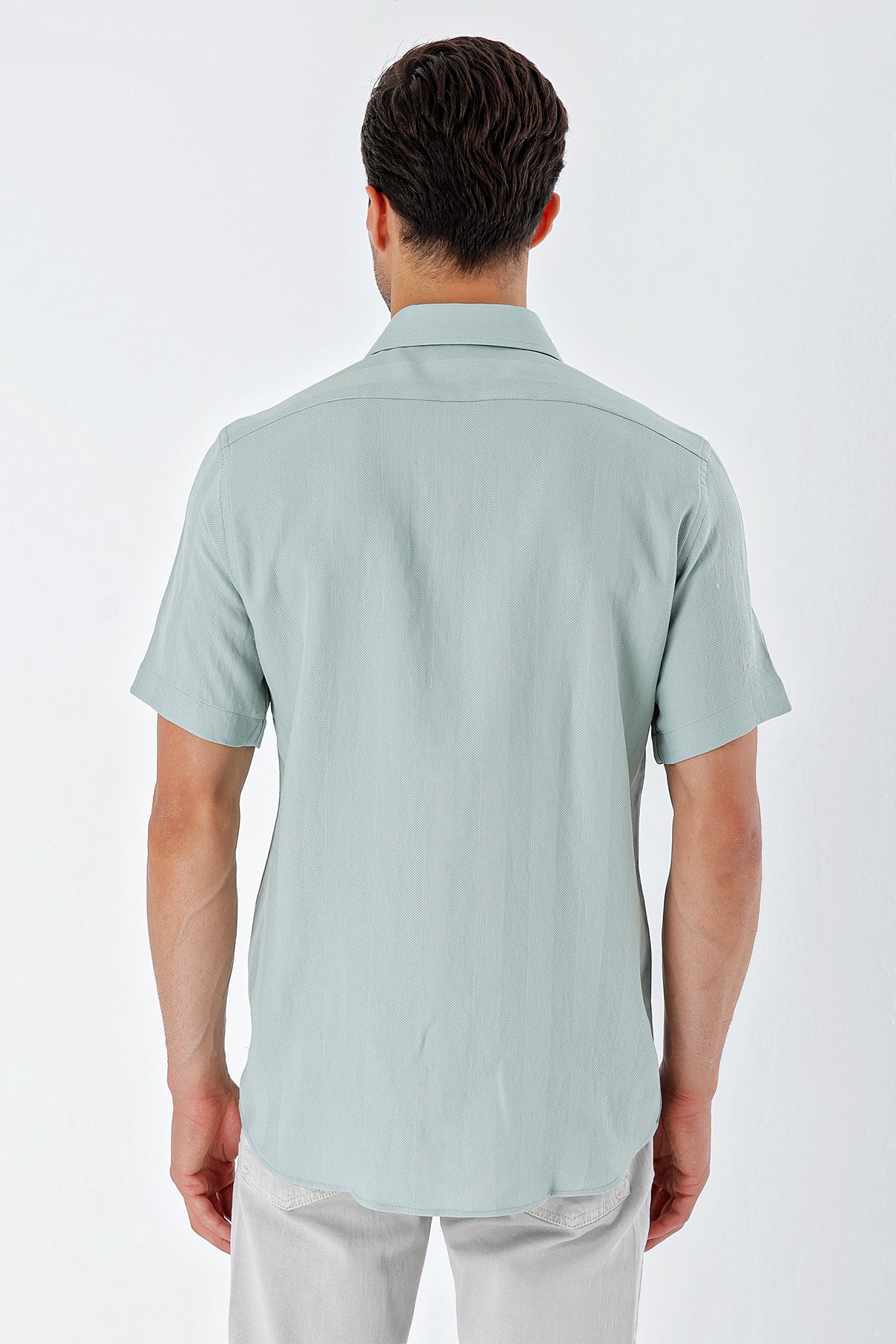 Comfort-Fit Short Sleeve Striped Shirt - Mint Green