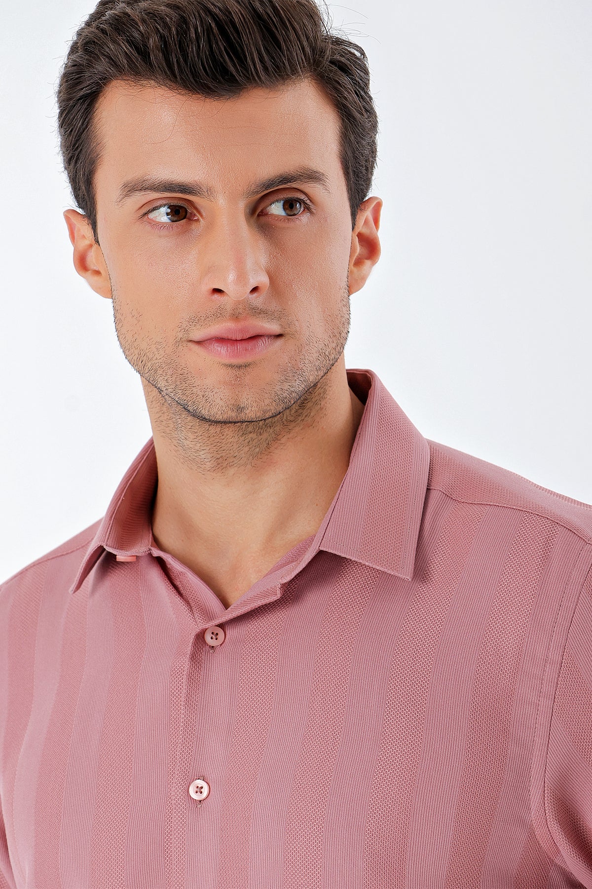 Comfort-Fit Short Sleeve Striped Shirt - Rose