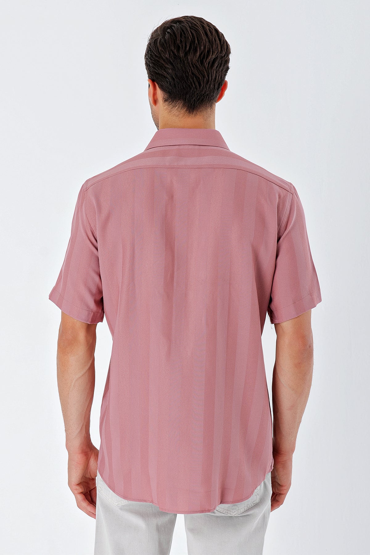 Comfort-Fit Short Sleeve Striped Shirt - Rose