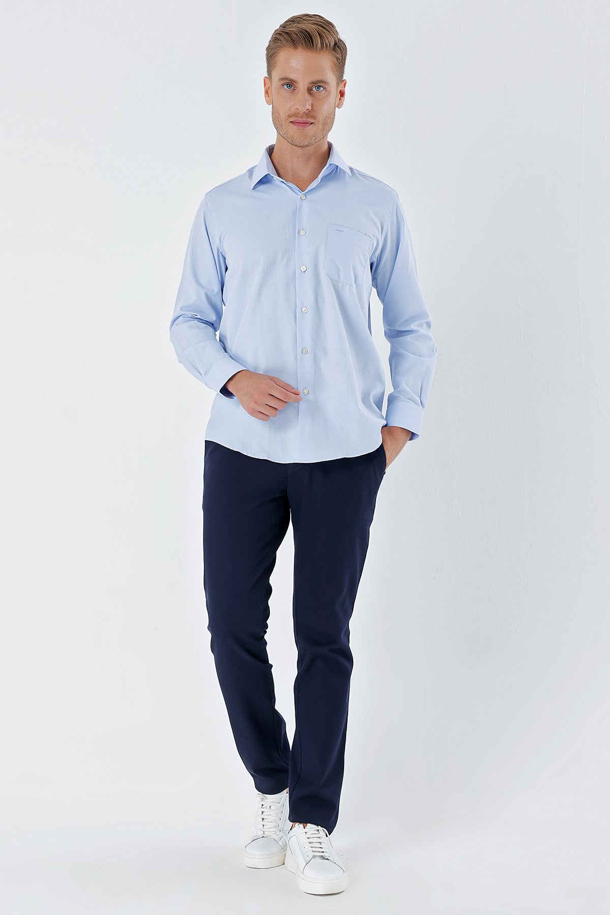 Comfort-Fit Textured Classic Shirt - Blue