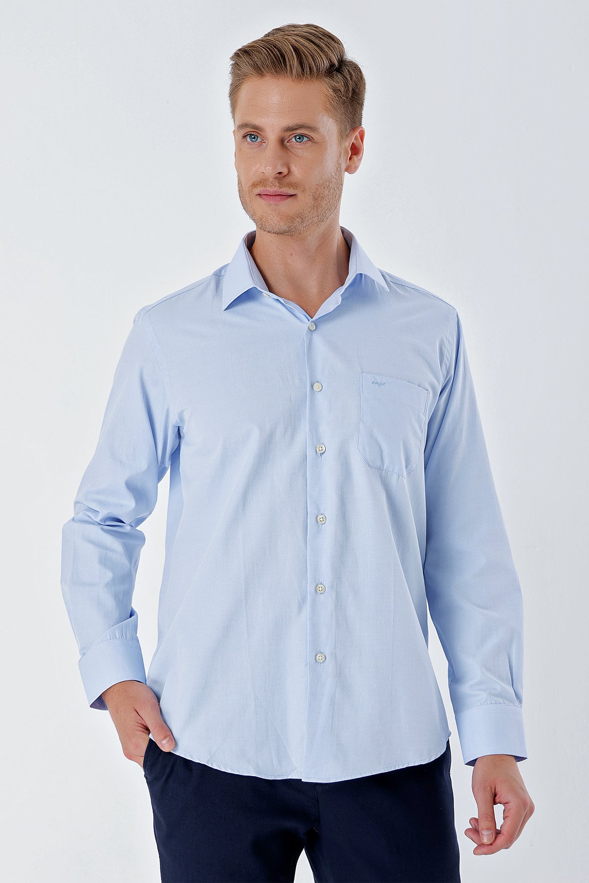 Comfort-Fit Textured Classic Shirt - Blue