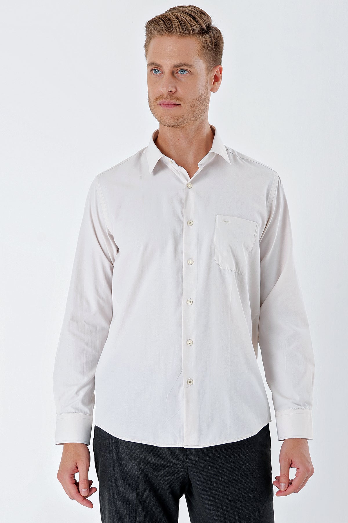 Comfort-Fit Textured Classic Shirt - Light Beige