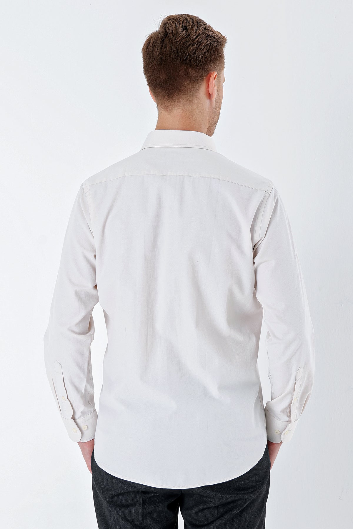 Comfort-Fit Textured Classic Shirt - Light Beige