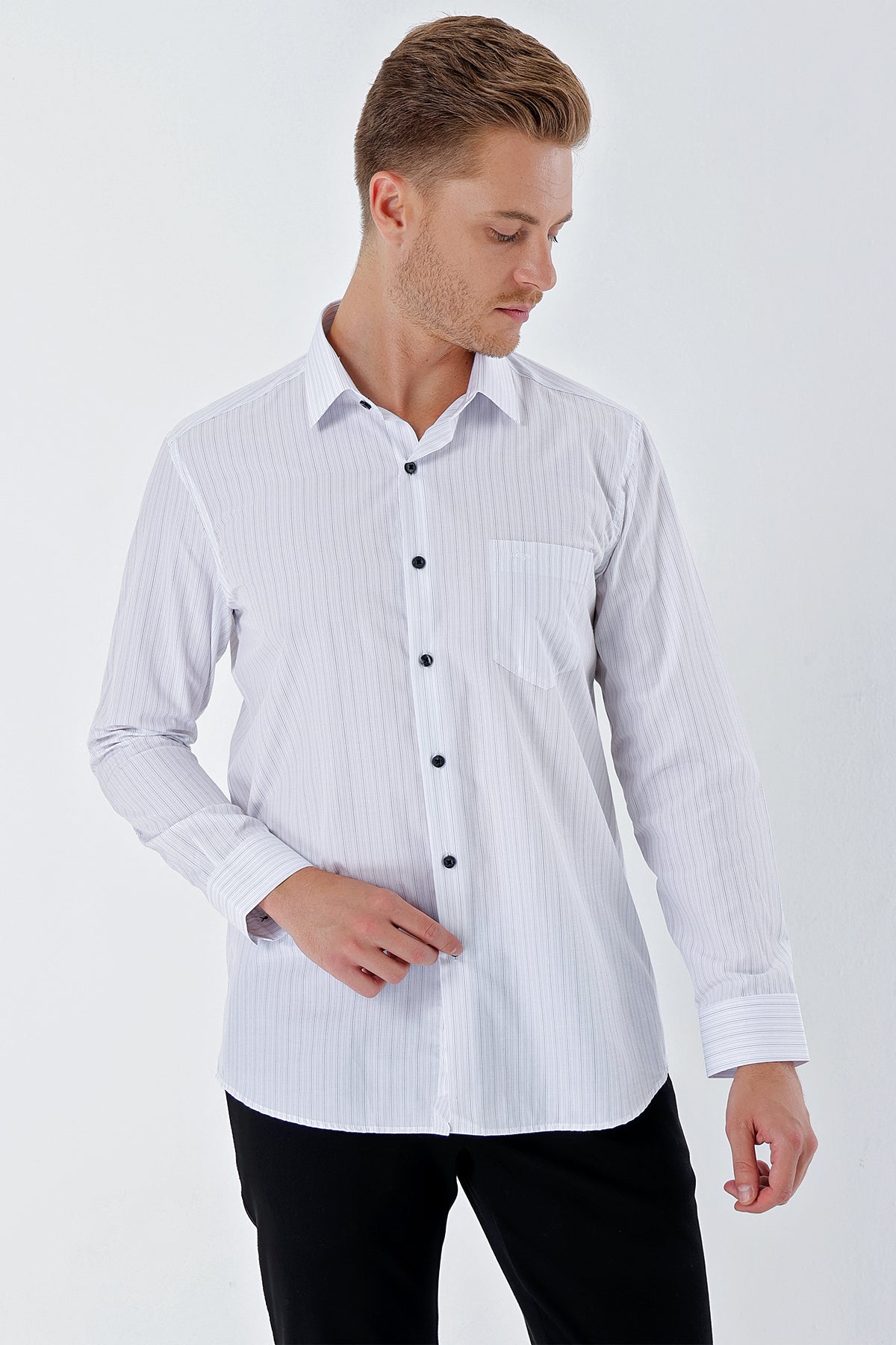 Comfort-Fit Striped Shirt - Black