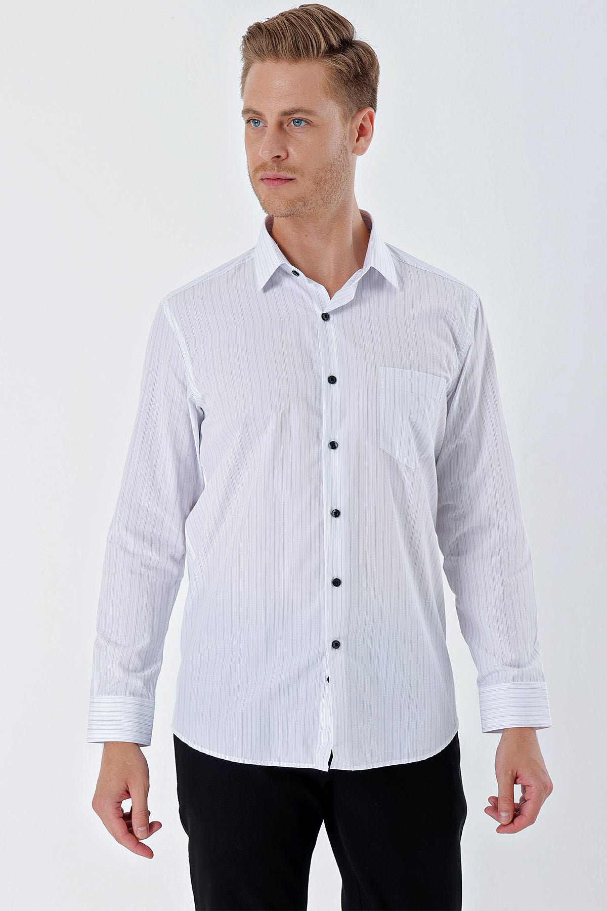 Comfort-Fit Striped Shirt - Black