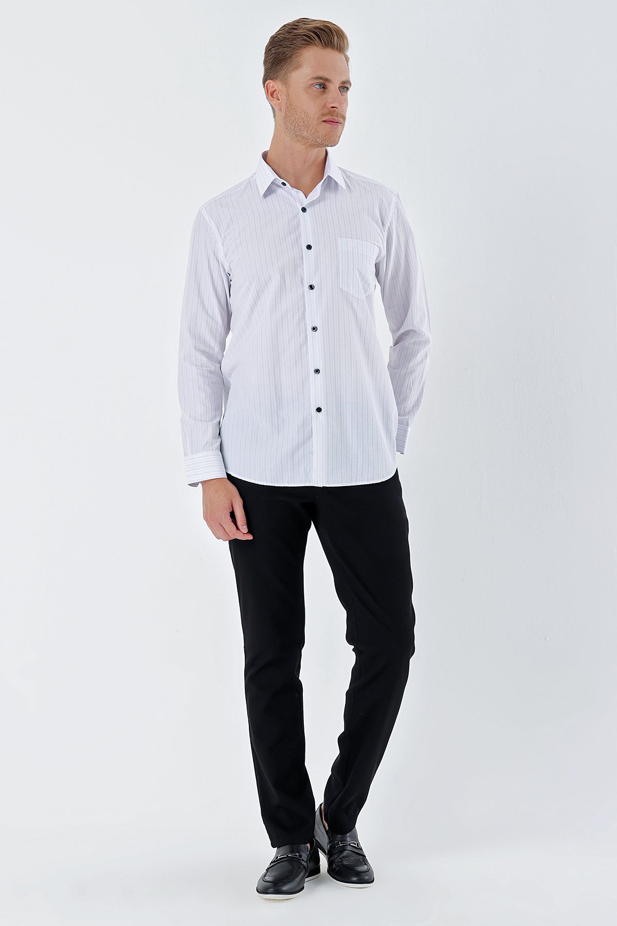 Comfort-Fit Striped Shirt - Black