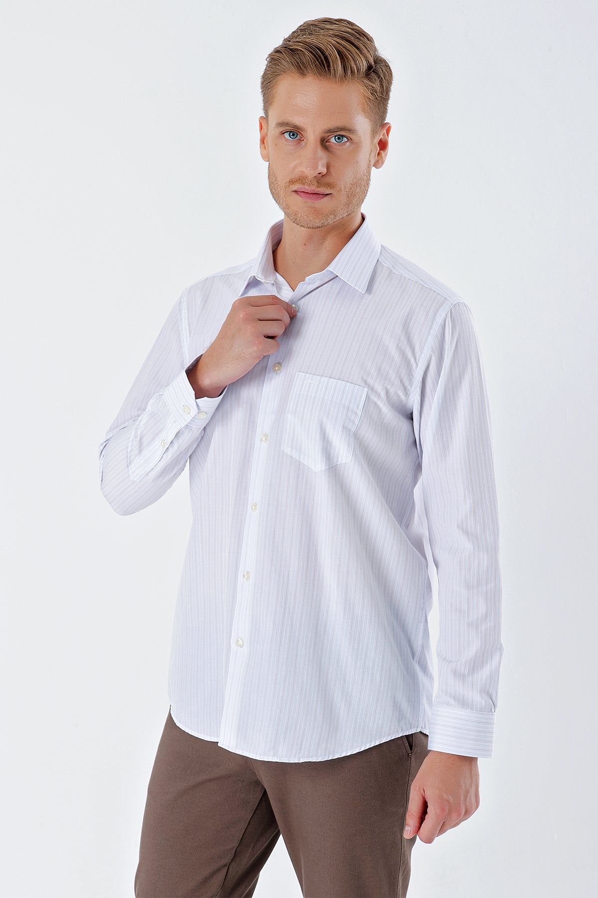 Comfort-Fit Striped Shirt - Maroon