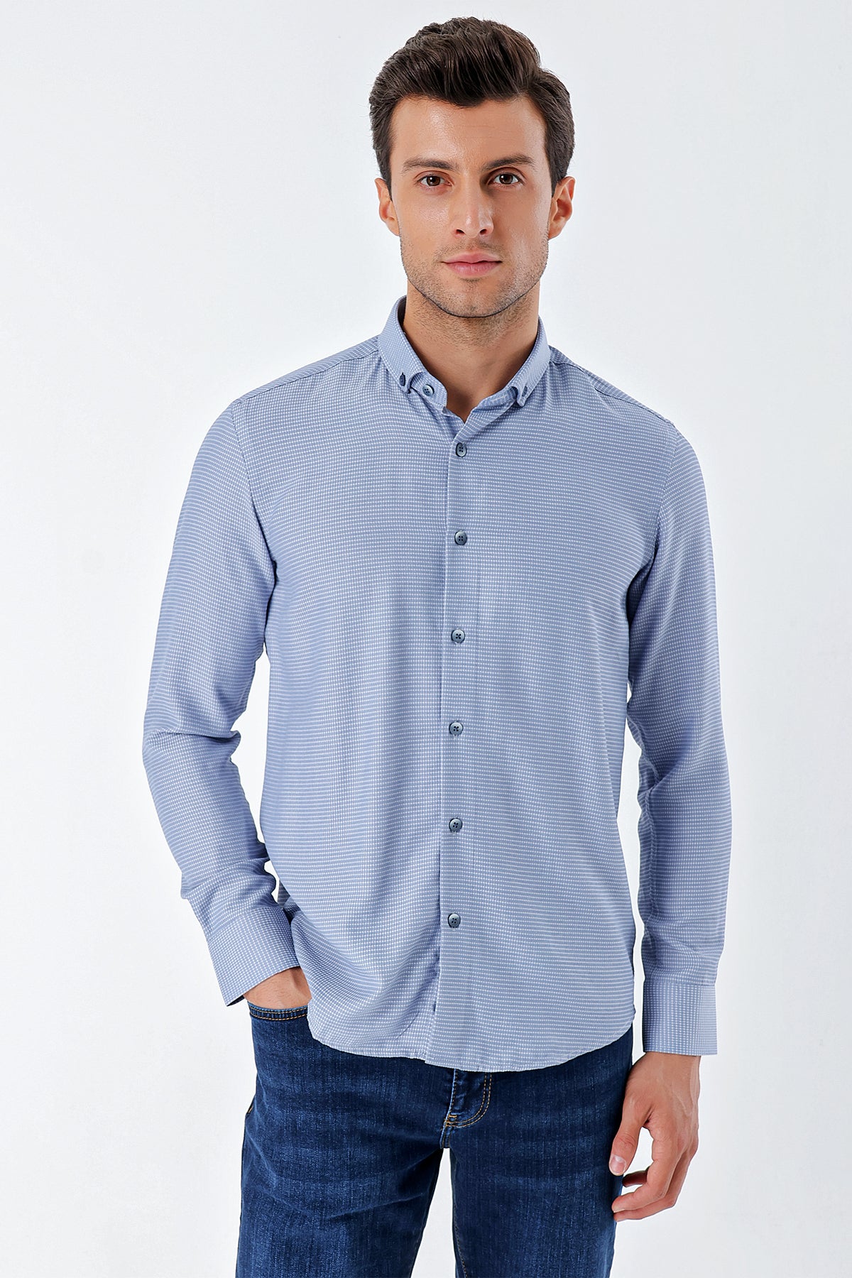 Slim-Fit Textured Oxford Shirt - Blue