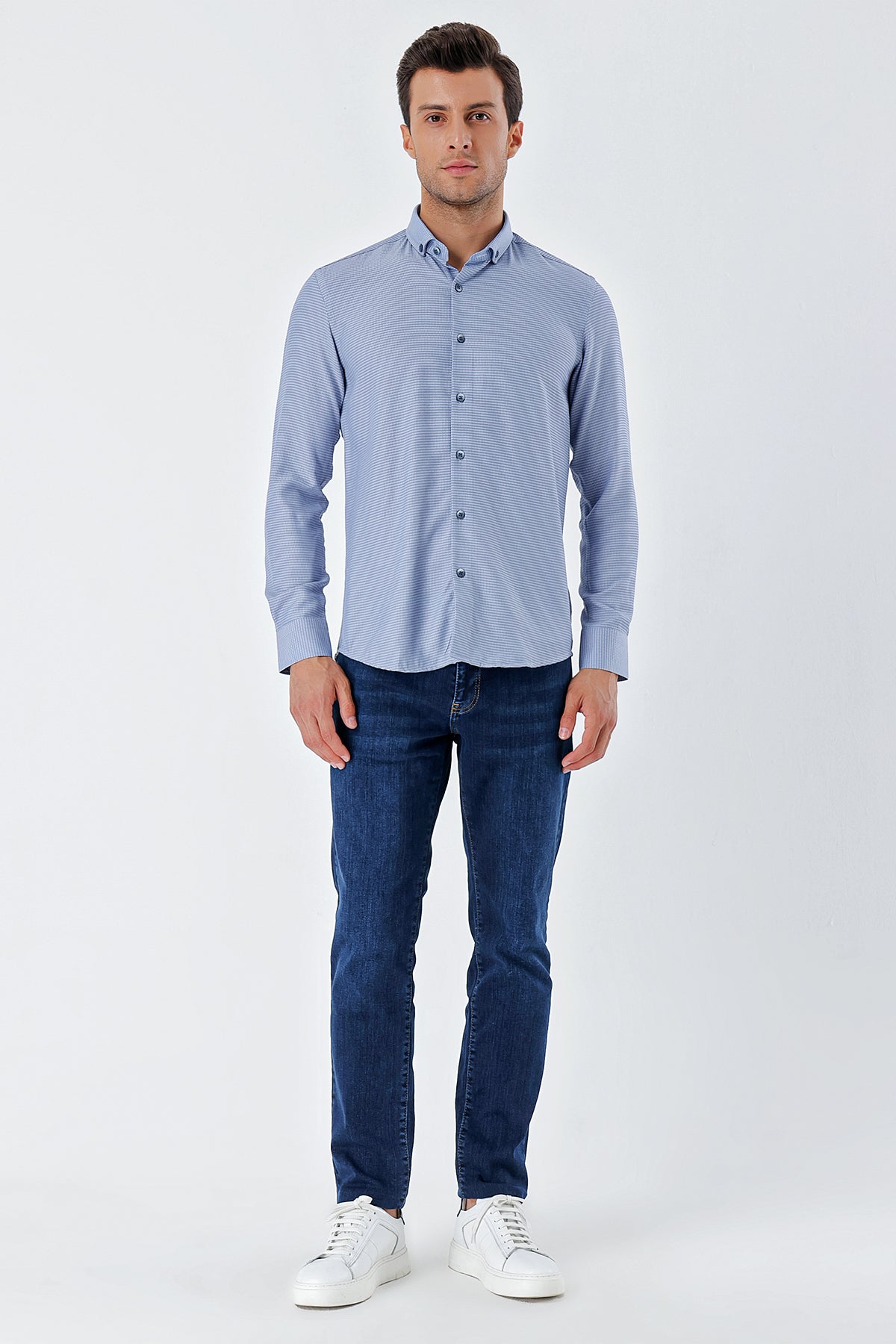 Slim-Fit Textured Oxford Shirt - Blue