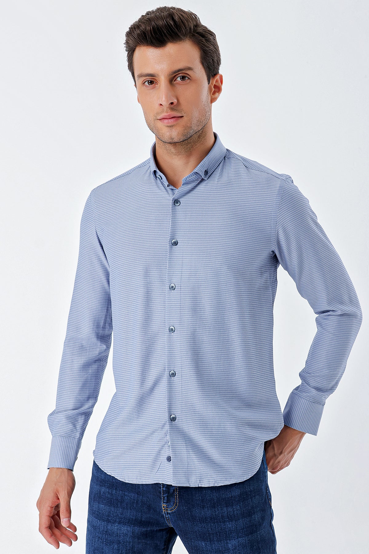 Slim-Fit Textured Oxford Shirt - Blue