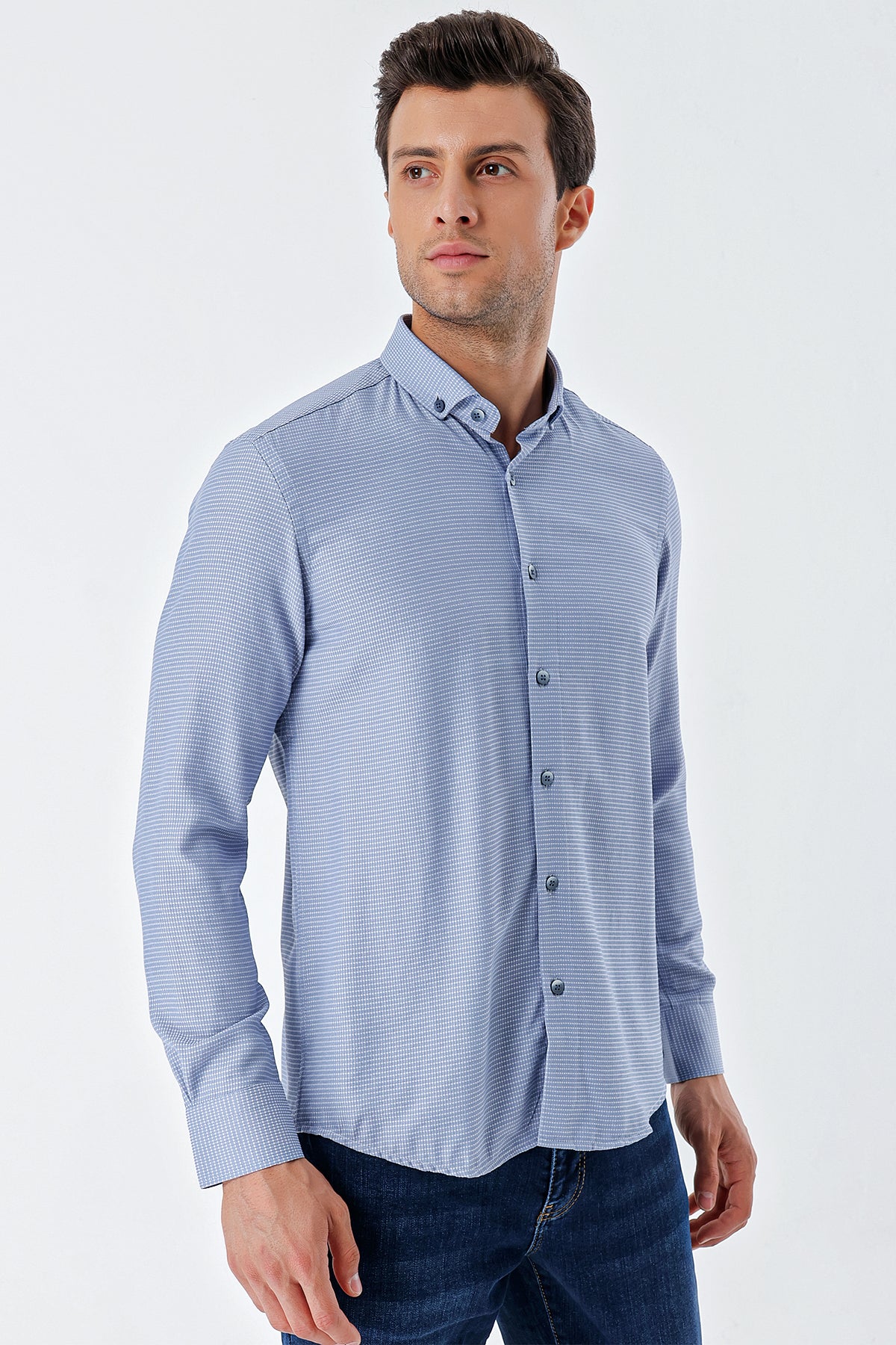 Slim-Fit Textured Oxford Shirt - Blue