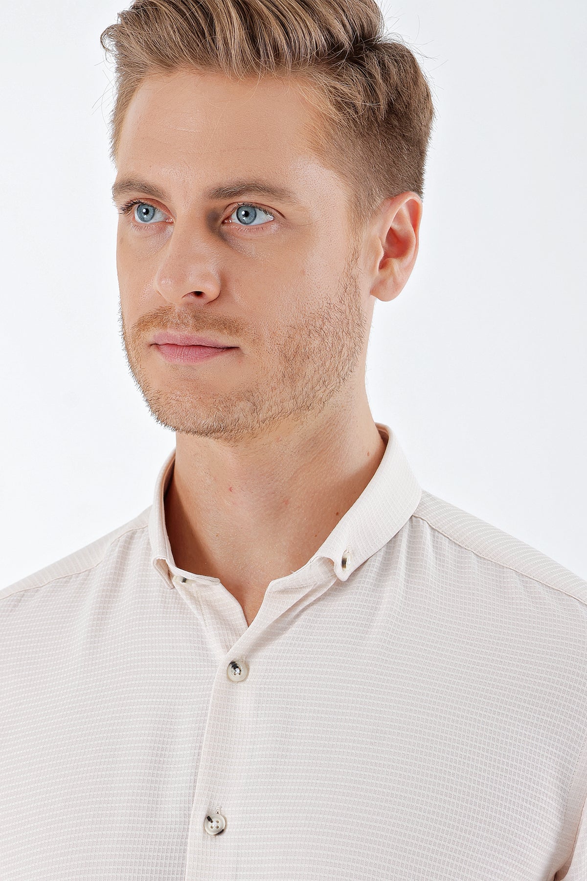 Slim-Fit Textured Oxford Shirt - Light Beige