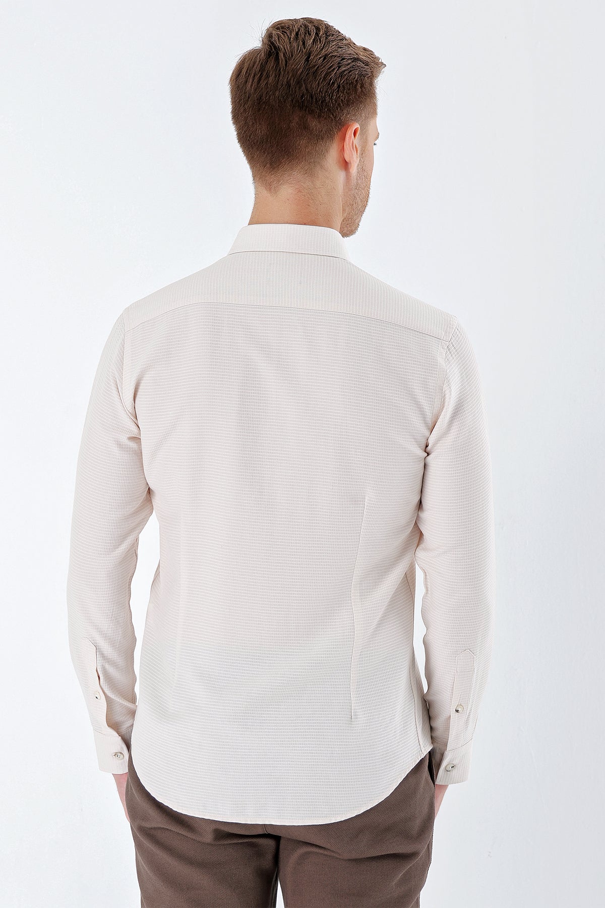 Slim-Fit Textured Oxford Shirt - Light Beige