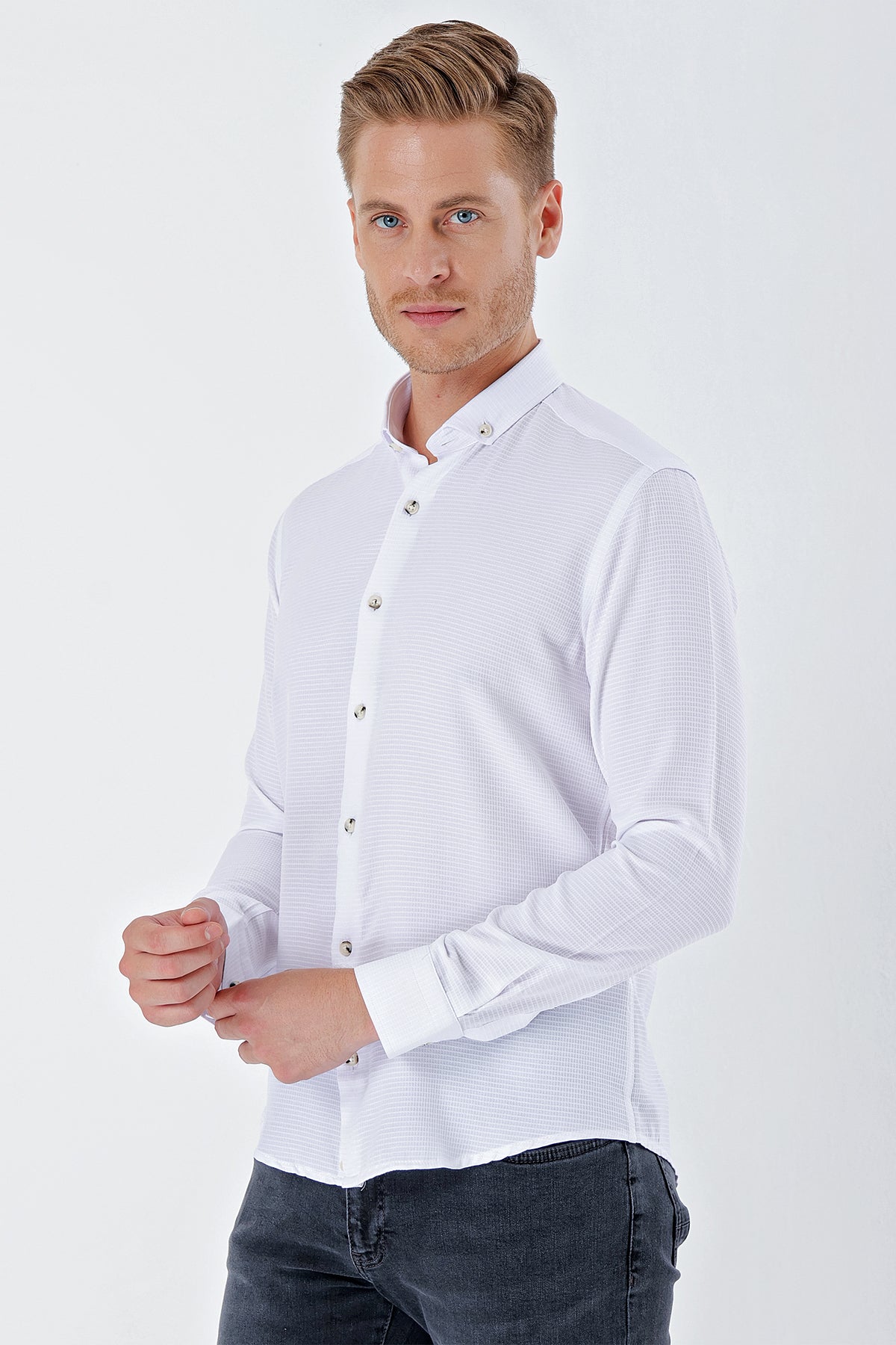 Slim-Fit Textured Oxford Shirt - White