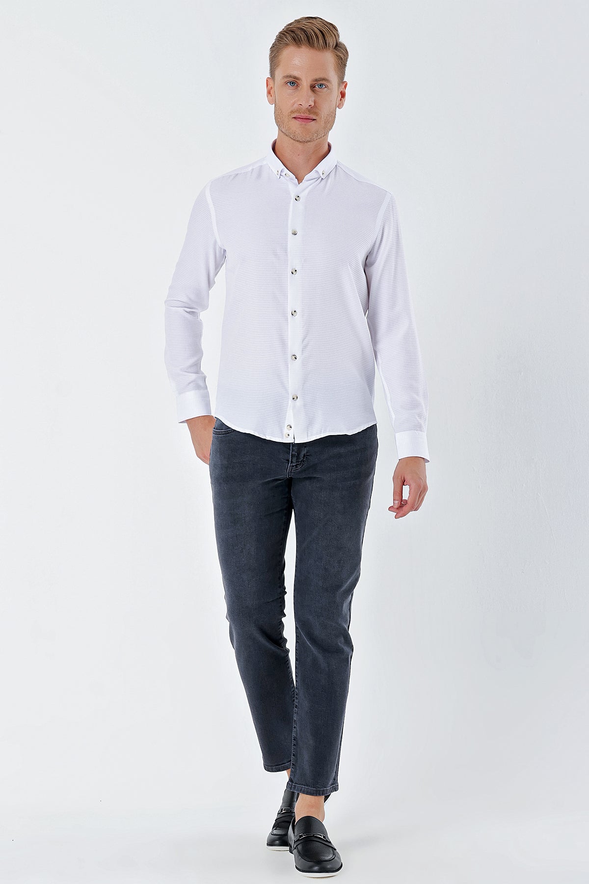 Slim-Fit Textured Oxford Shirt - White