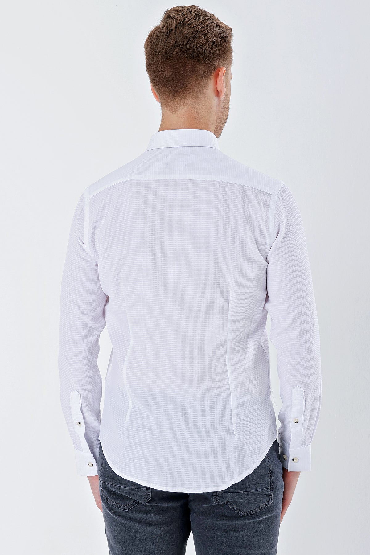 Slim-Fit Textured Oxford Shirt - White