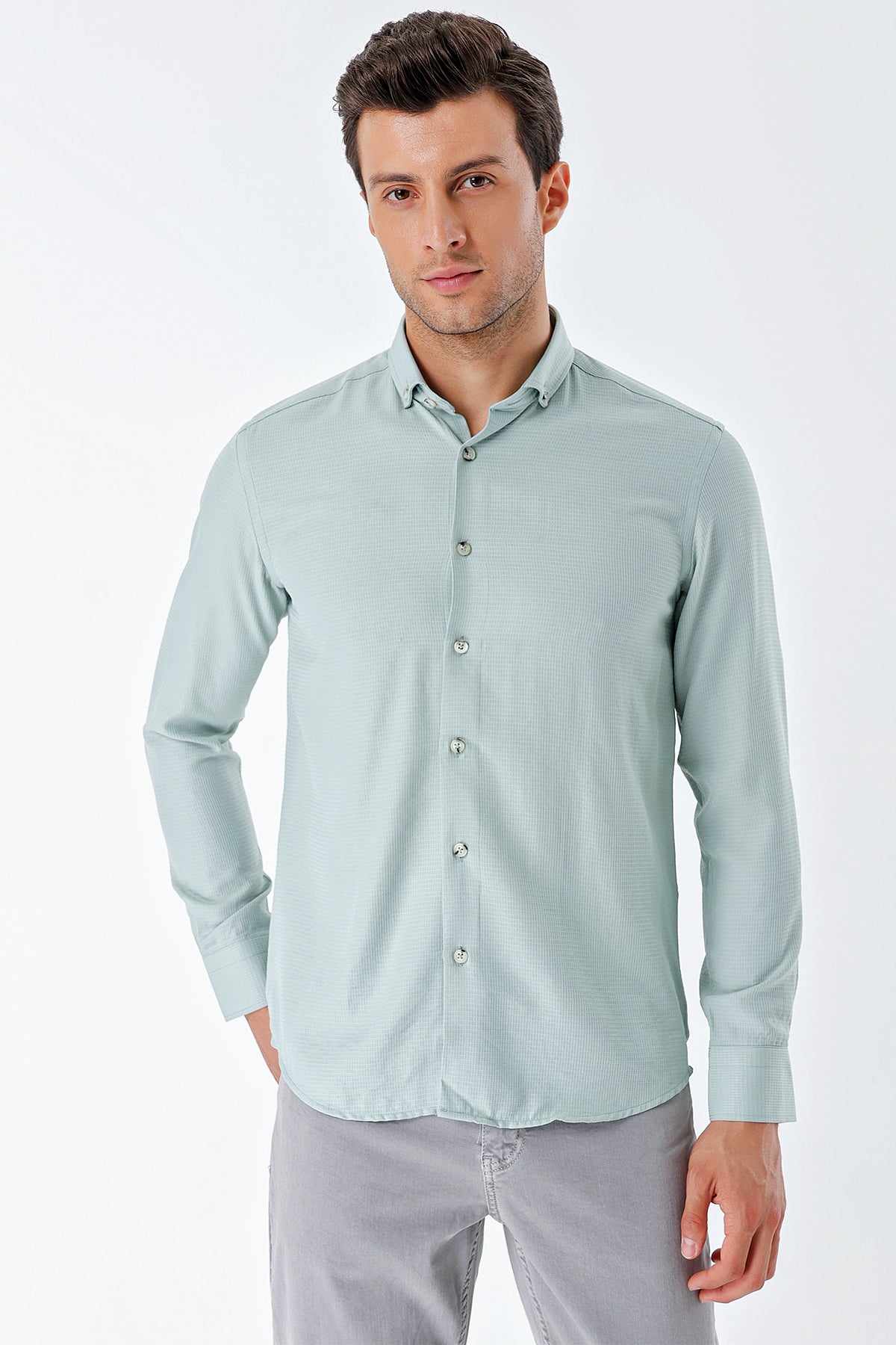 Slim-Fit Textured Oxford Shirt - Mint Green